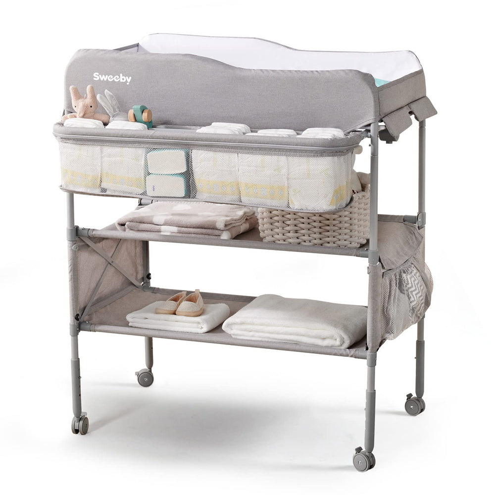 Sweeby portable changing-table front view emphasizes compact fit for small spaces