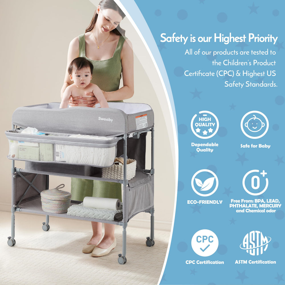 Sweeby side-pocket-organizer keeps wipes and clothes within reach
