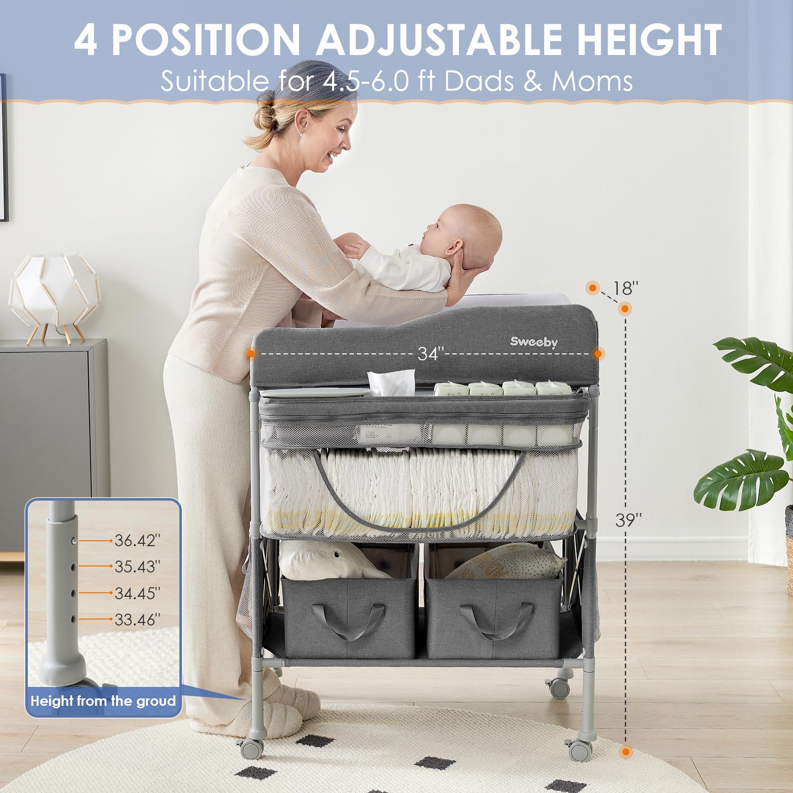 Sweeby waterproof pad topper cleans easily and protects surfaces during diaper changes.