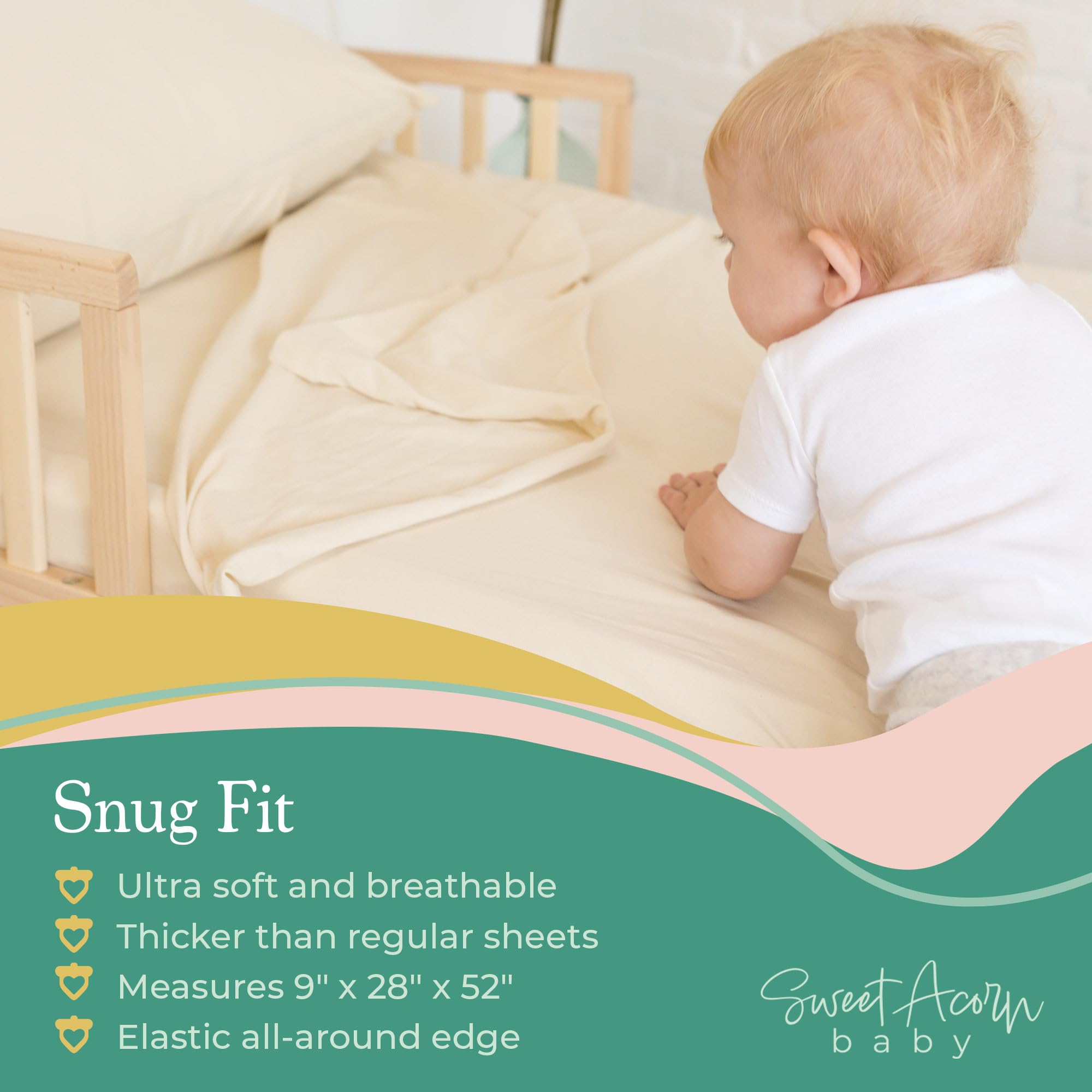 Sweet Acorn bedding scene at night conveys snug, soothing bedtime routine.