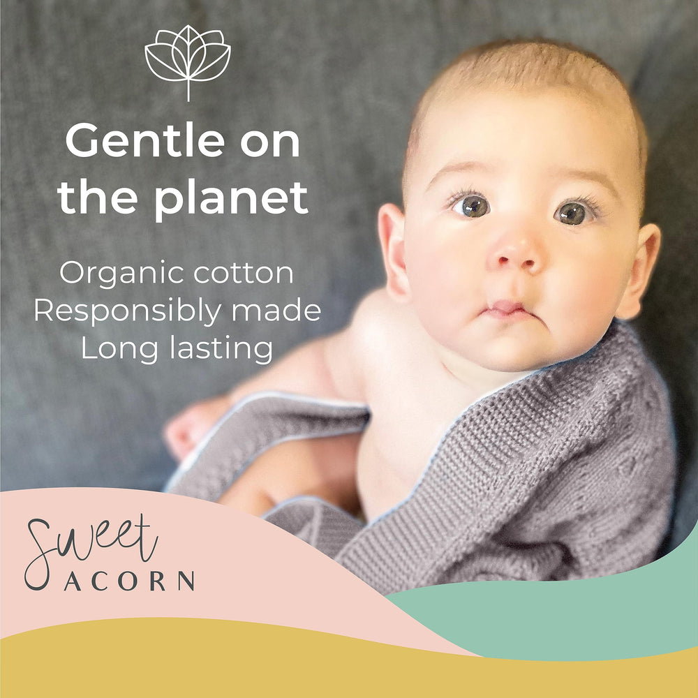 Sweet Acorn knit blanket crib placement demonstrates crib-ready coverage