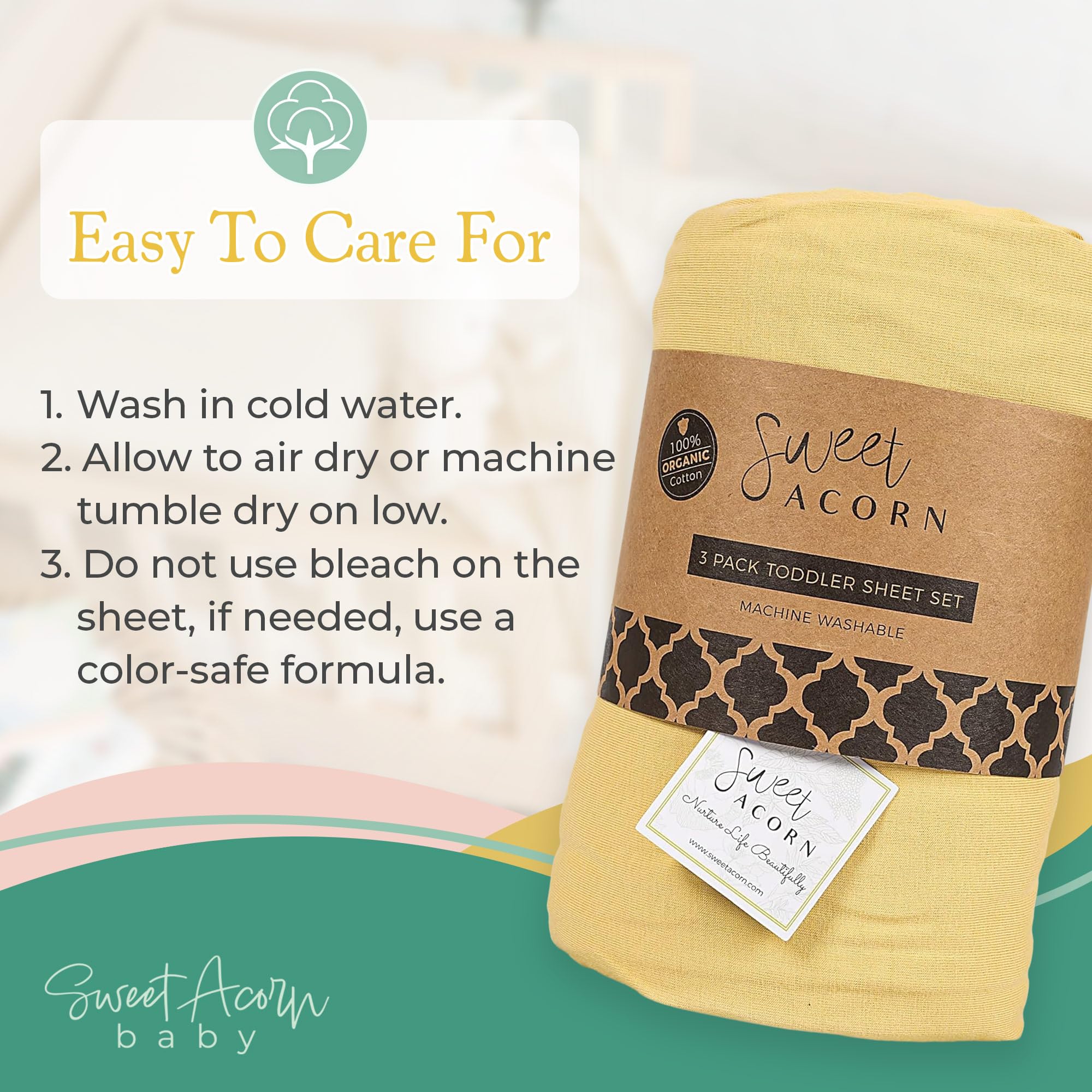 Sweet Acorn soft cozy layer highlights breathable cotton for comfy night sleep.