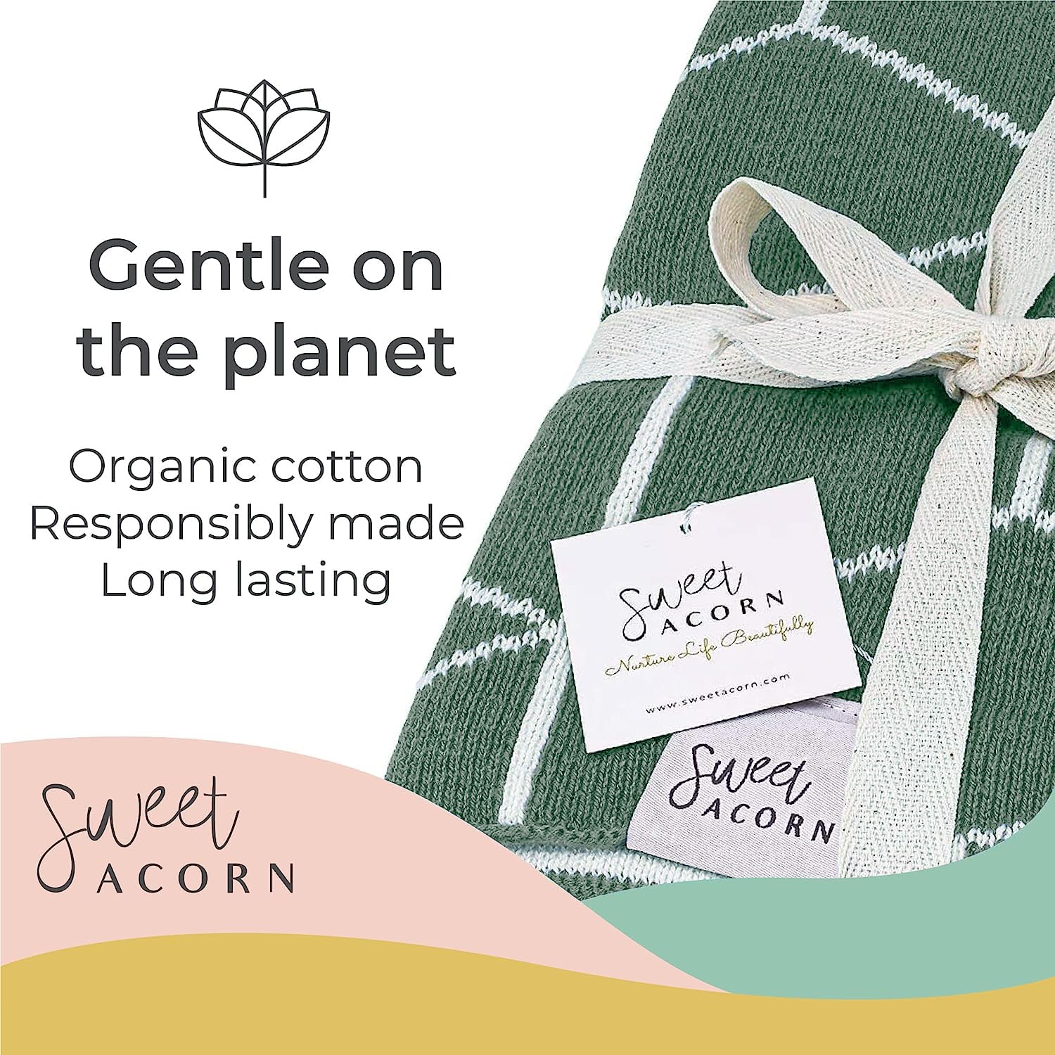 Sweet Acorn blanket in stockinette stitch for even wrap and gentle stretch.