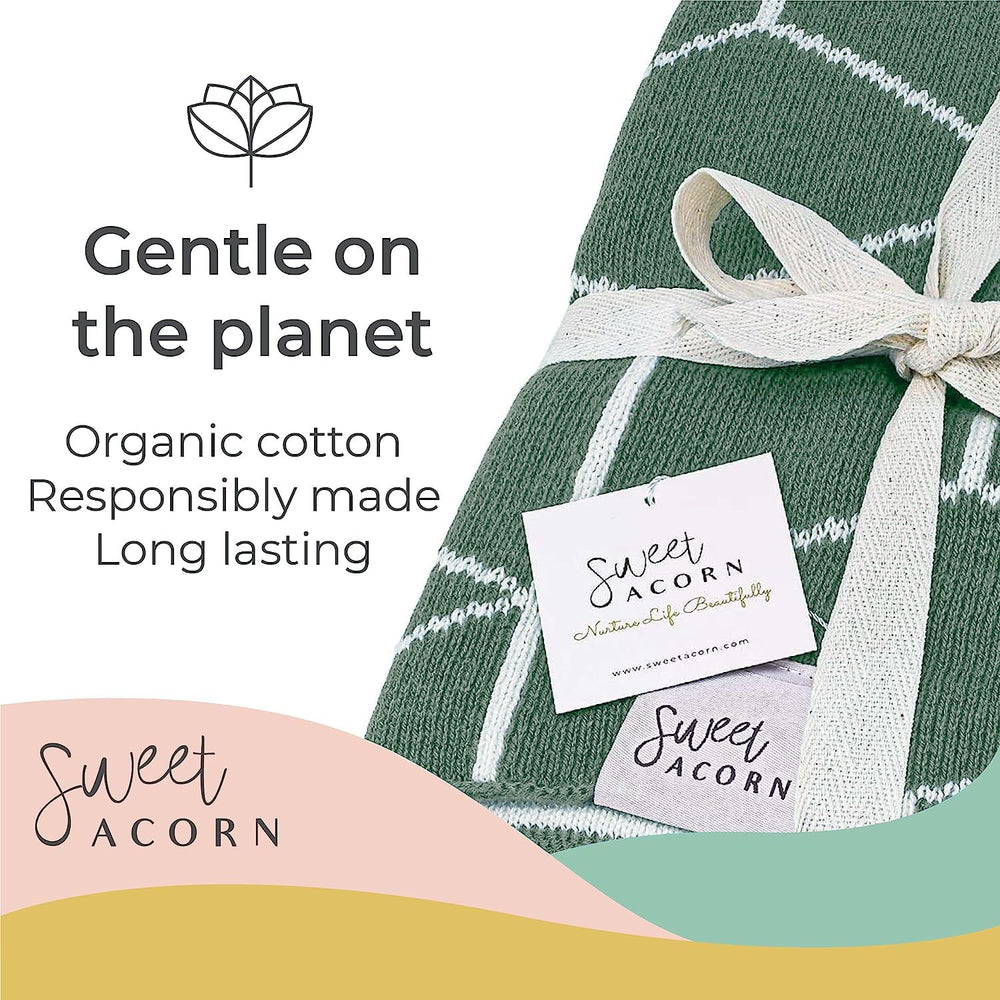Sweet Acorn blanket in stockinette stitch for even wrap and gentle stretch.
