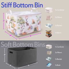 Sweet Baby Co Winnie Pooh basket with foldable hard bottom supports sturdy toy and clothing storage