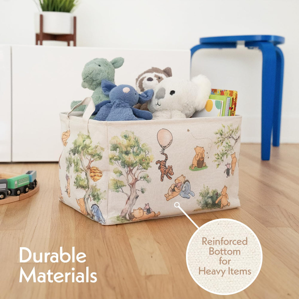 Sweet Baby Co Winnie Pooh basket interior reveals water-resistant coating for damp-space storage