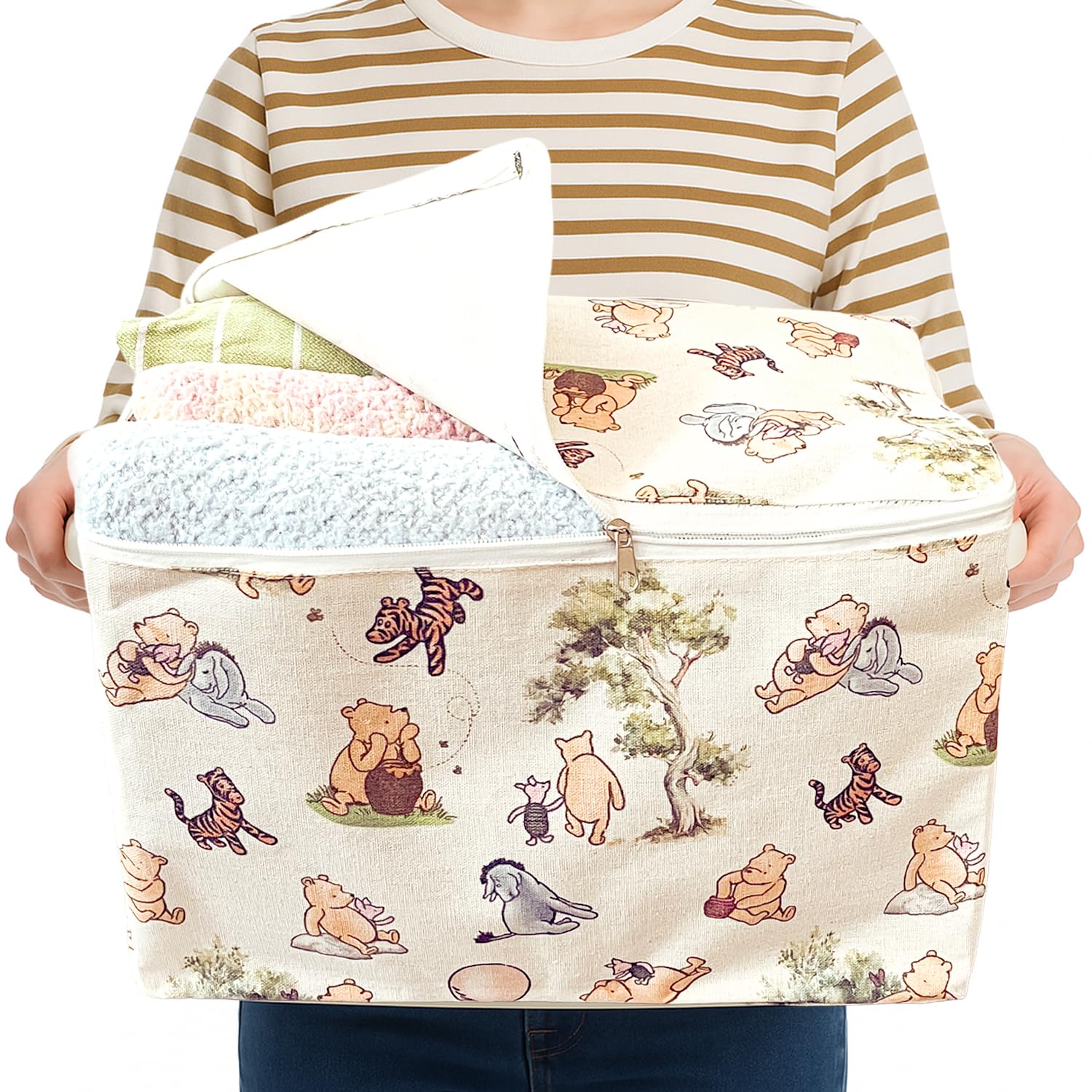 Sweet Baby Co Winnie Pooh storage basket front view for nursery organization.