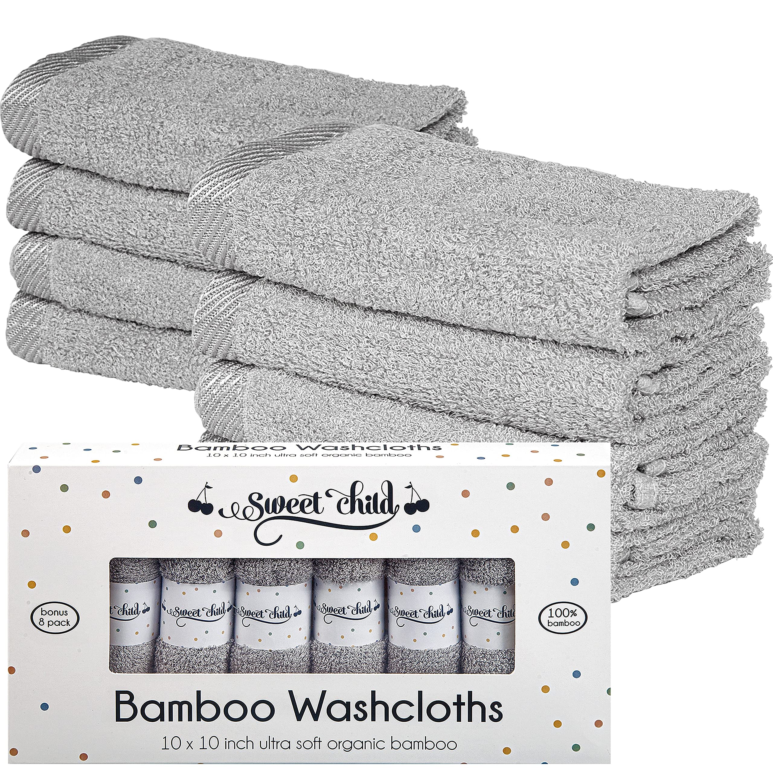 Sweet Child 8-pack washcloth close-up shows ultra-soft viscose fibers for sensitive skin.