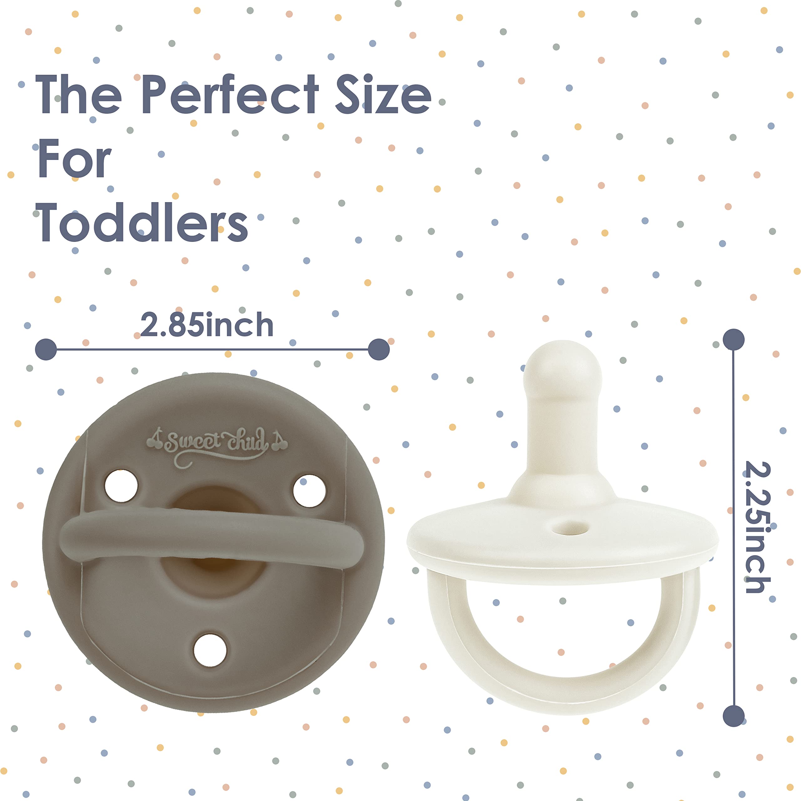 Sweet Child pacifiers 0-18 months size guide showing age-appropriate design.