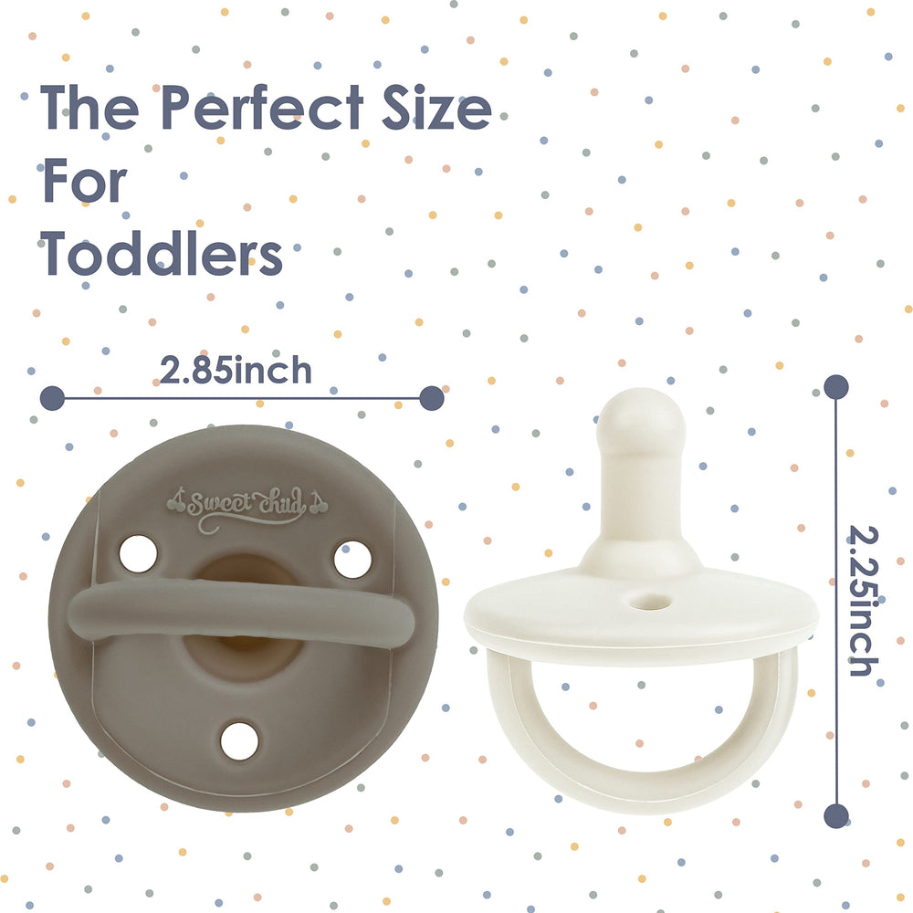 Sweet Child pacifiers 0-18 months size guide showing age-appropriate design.