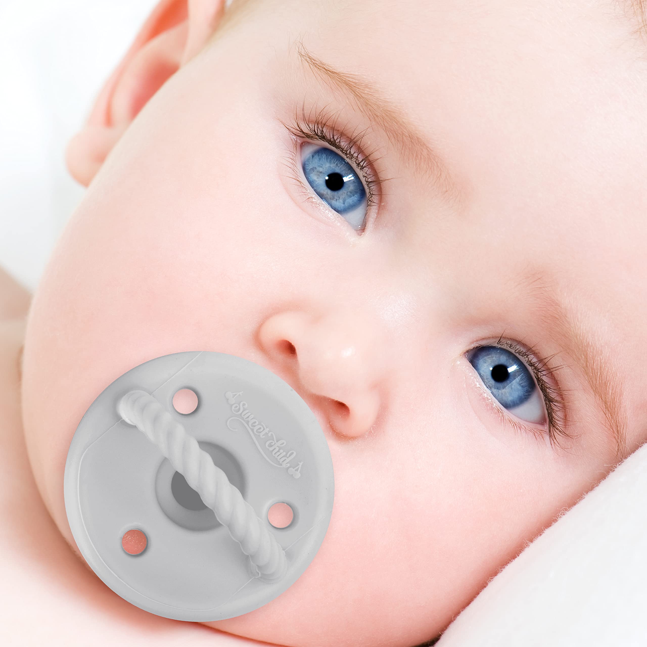 Sweet Child pacifier collapsible-handle design enables easy one-handed use