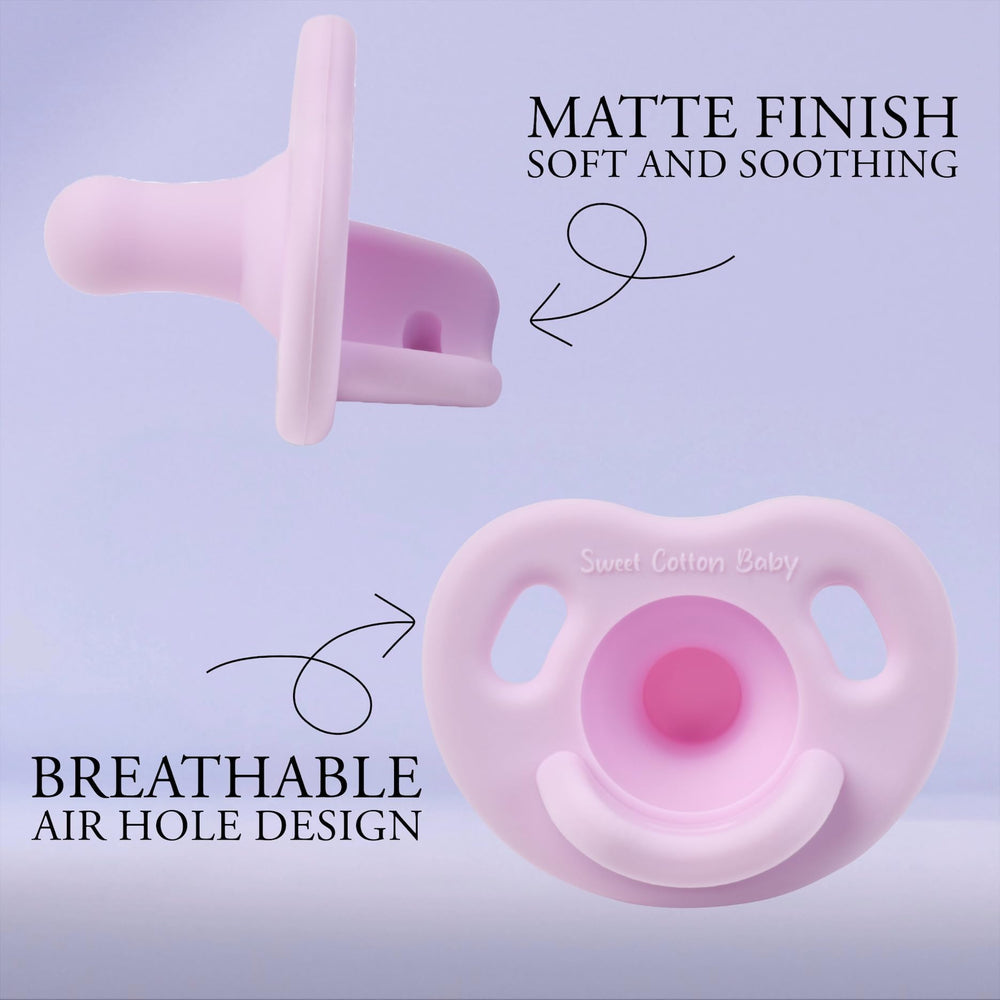 Sweet Cotton Baby pacifier dishwasher-safe design emphasizes easy cleaning and quick hygiene routines.