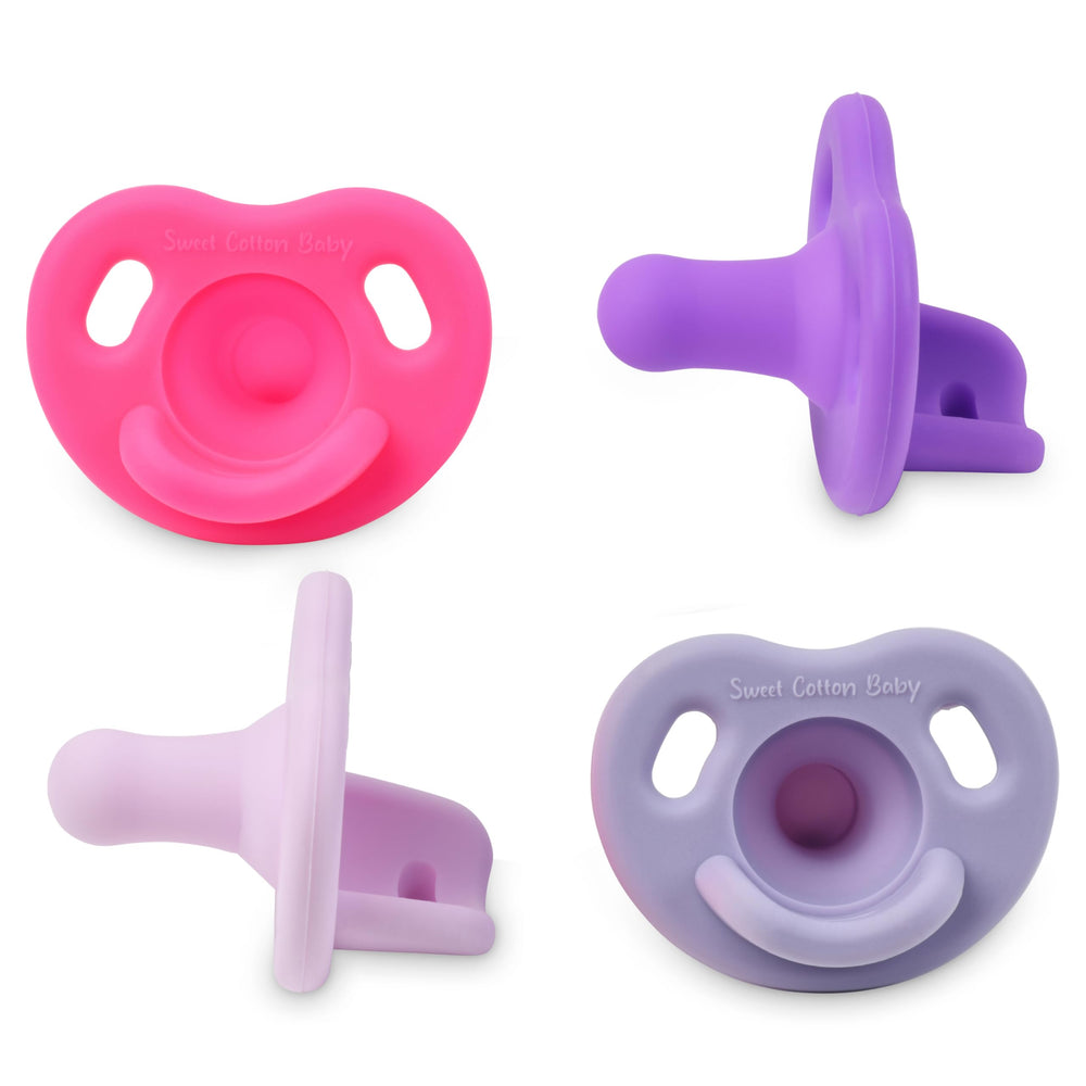 Sweet Cotton Baby pacifier soft silicone newborn latch closeup for natural soothing.