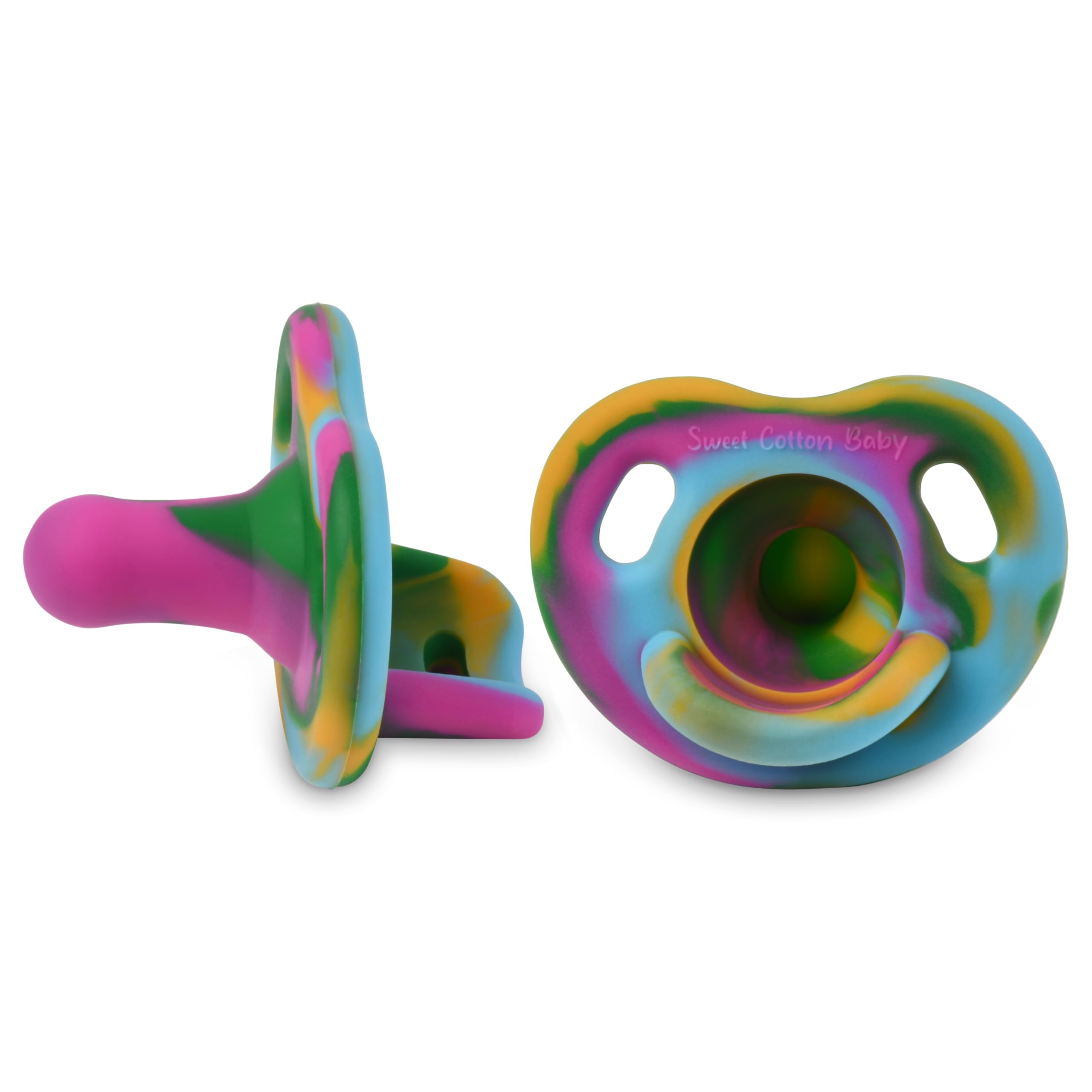 Sweet Cotton Baby pacifier with soft silicone for newborns supports natural latch and soothing comfort.