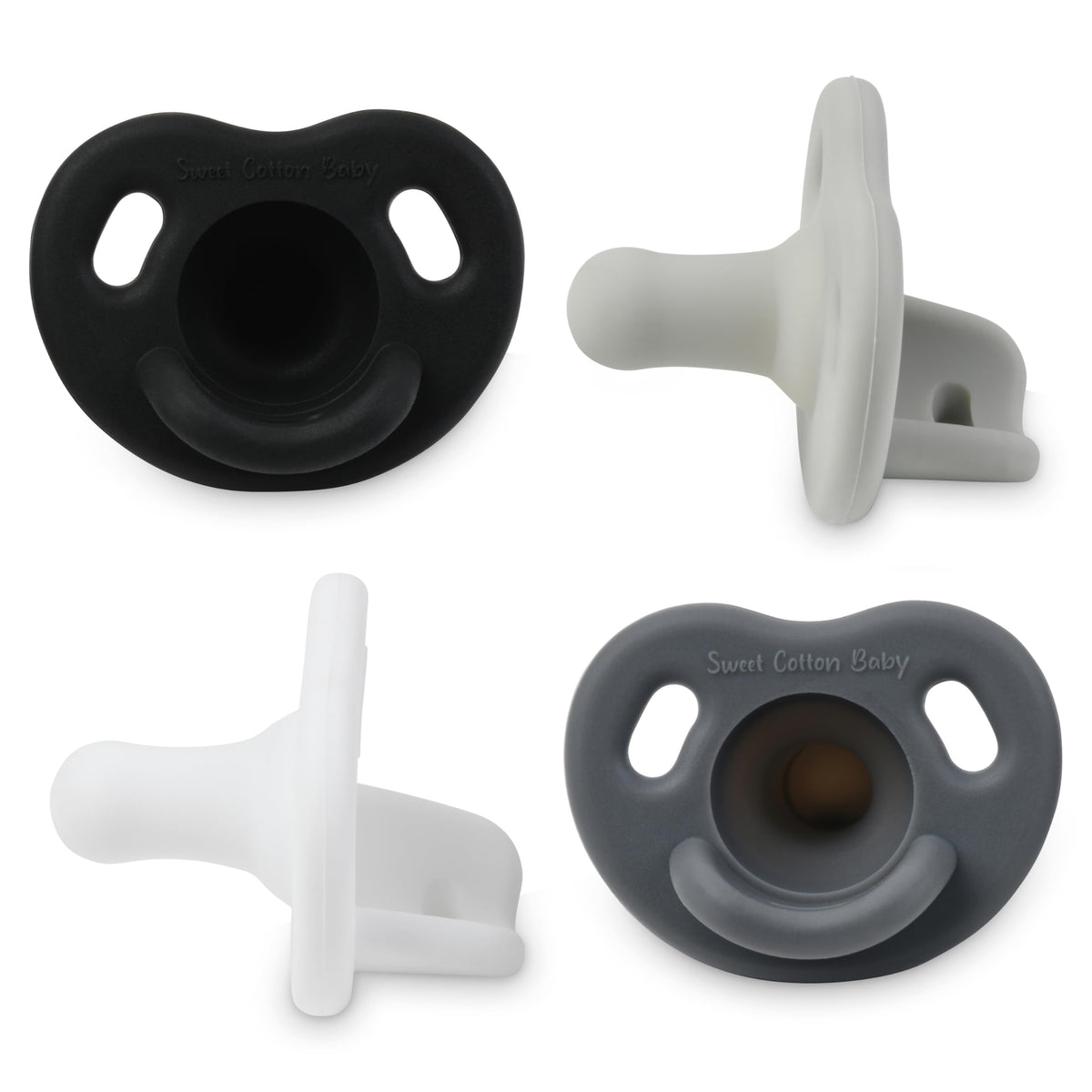 Sweet Cotton Baby Pacifier soft silicone newborn closeup promotes natural latch.
