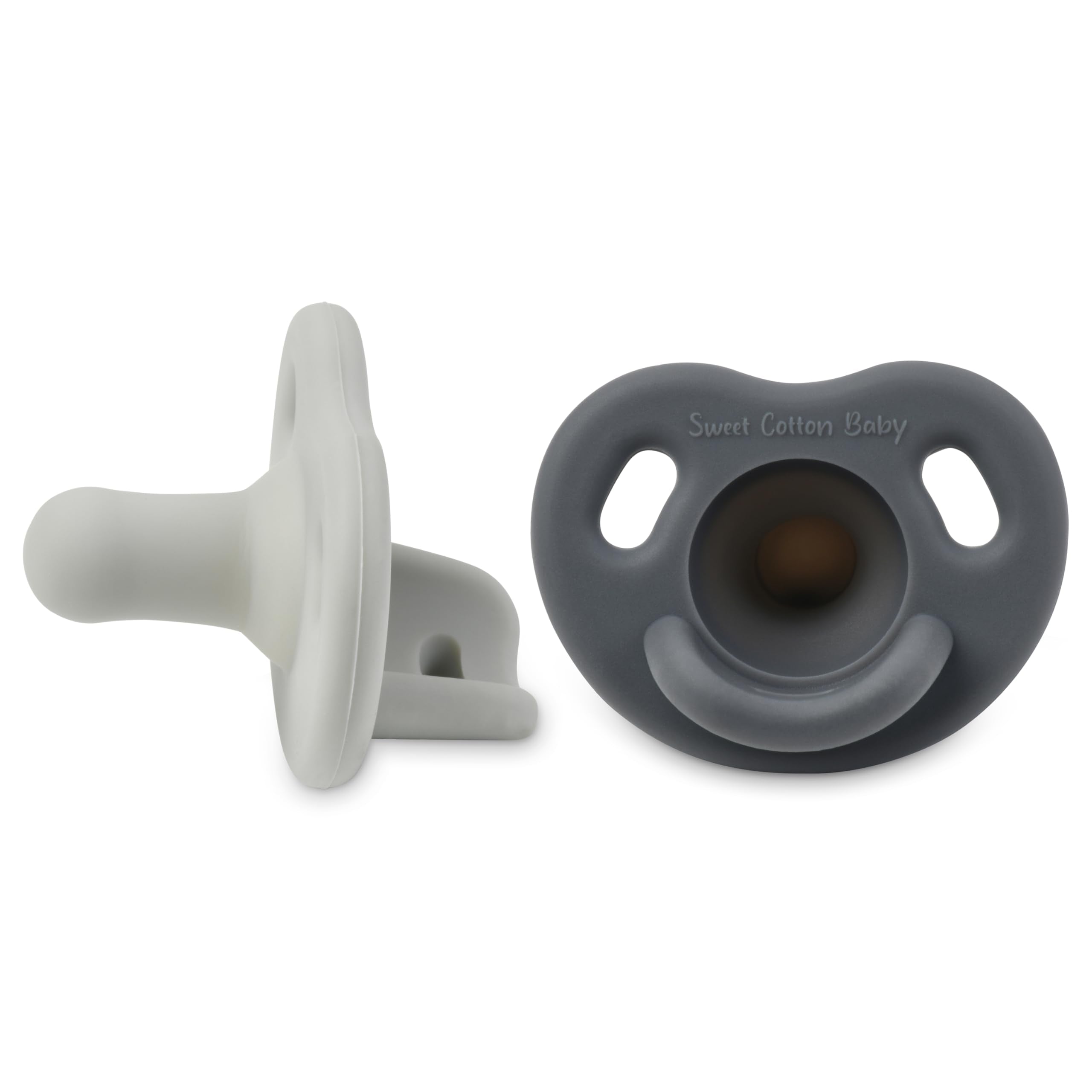 Sweet Cotton Baby soft silicone pacifier in newborn style supports natural latch during soothing.