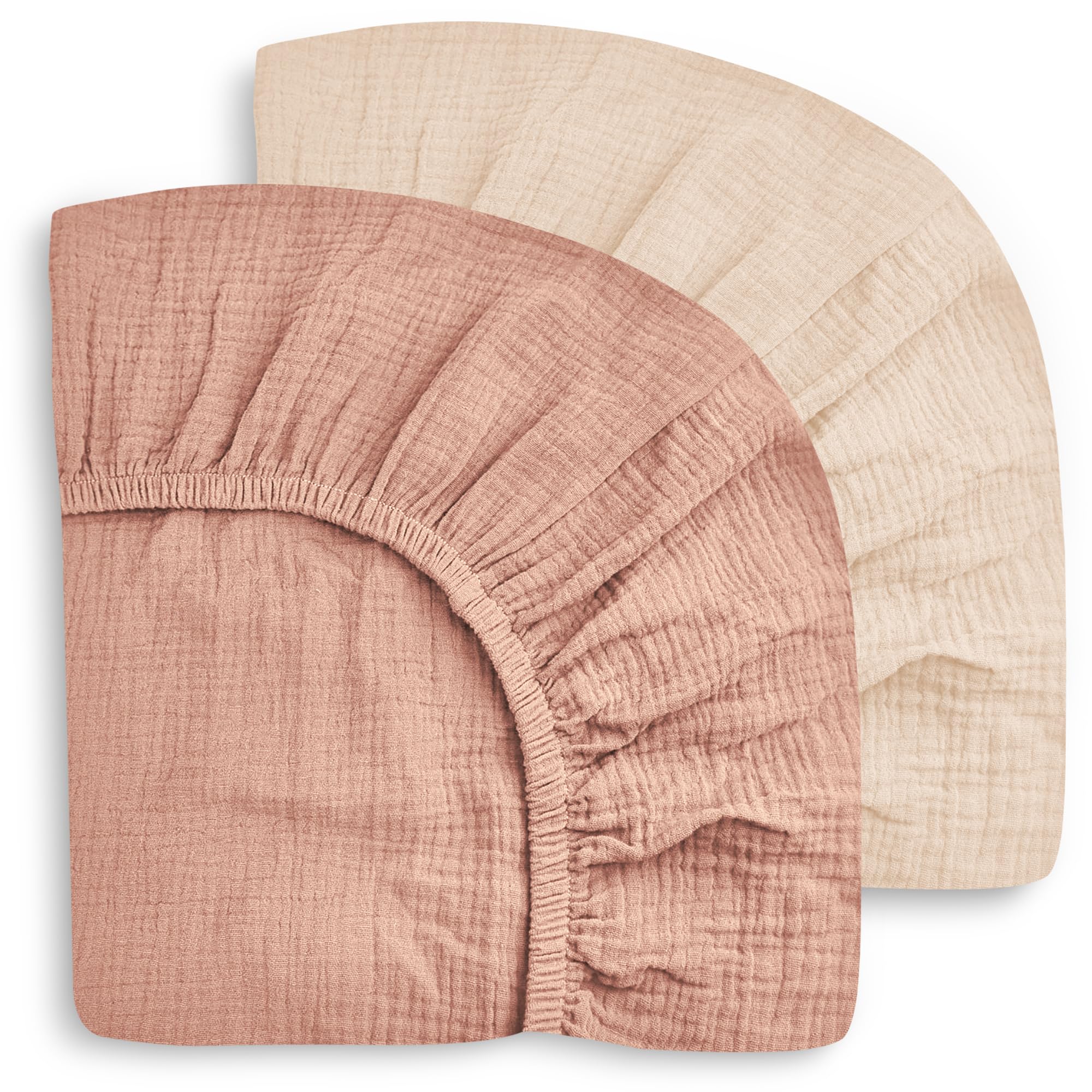 Sweet Dolphin 2-pack muslin crib sheets in packaging, showing value and easy setup.
