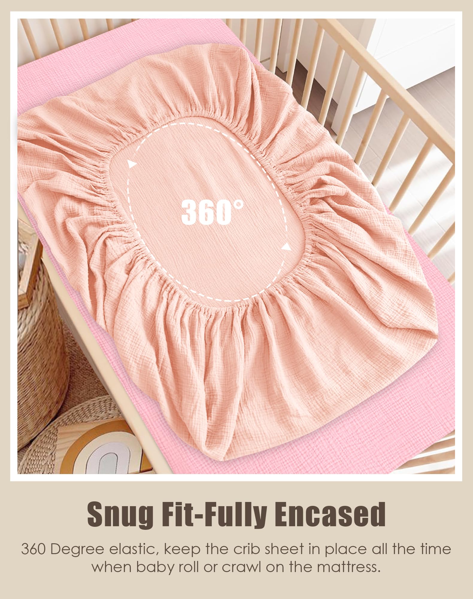 Sweet Dolphin 52x28 crib sheets mattress-fit elastic-hem showing secure edge.