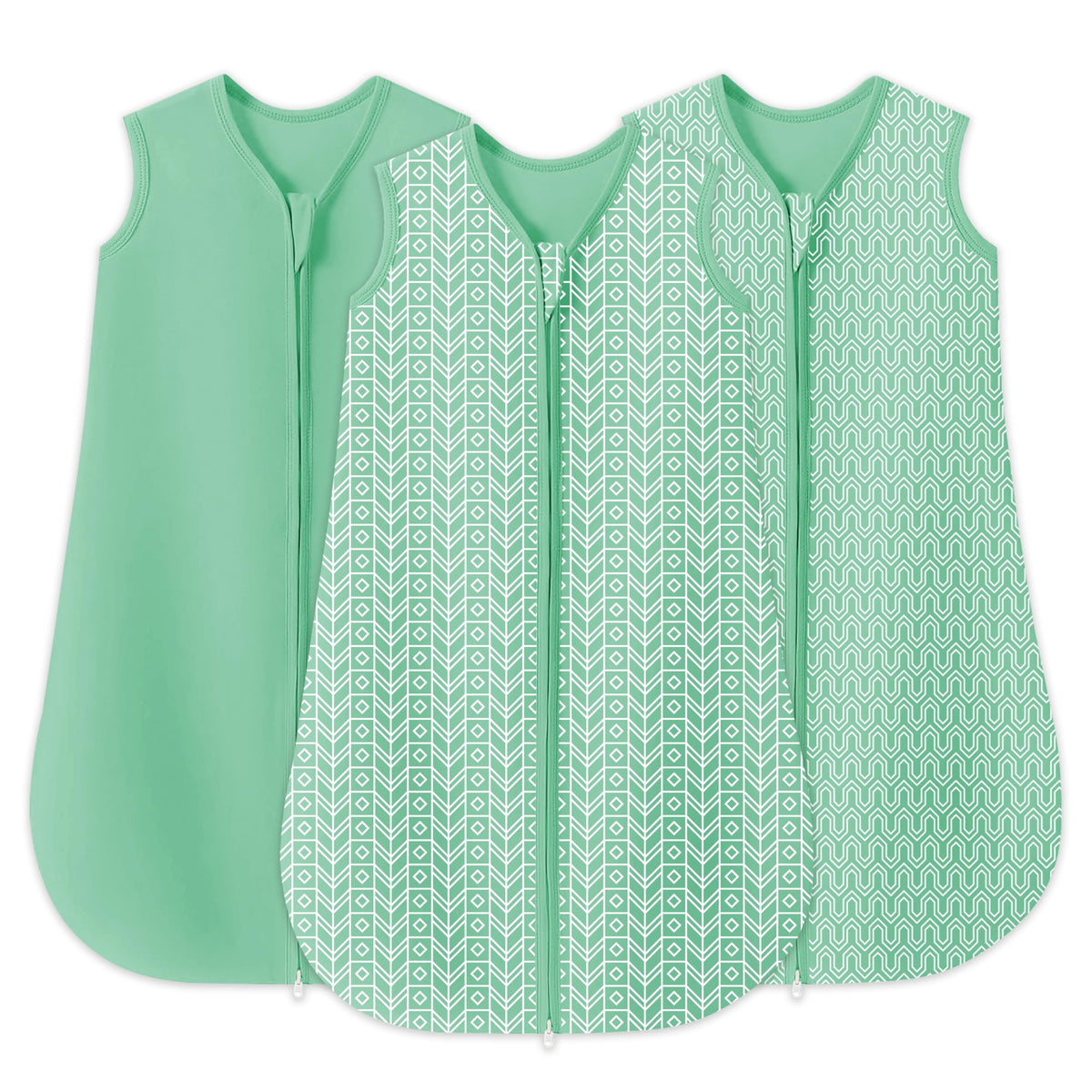 Sweet Dolphin baby sleep sack green front view with breathable cotton for year round comfort.