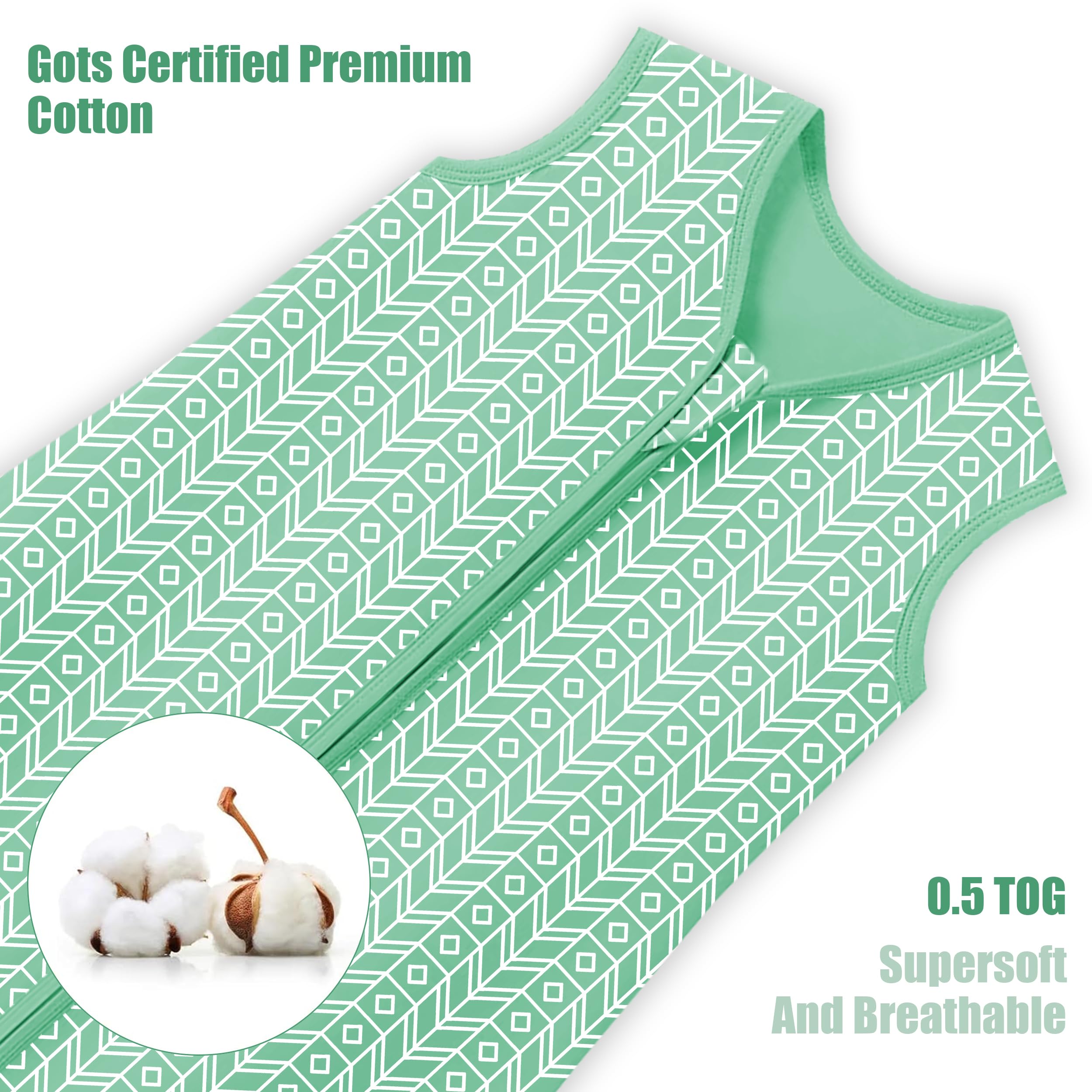 Sweet Dolphin sleep sack green zipper close-up showing easy two-way diaper changes.