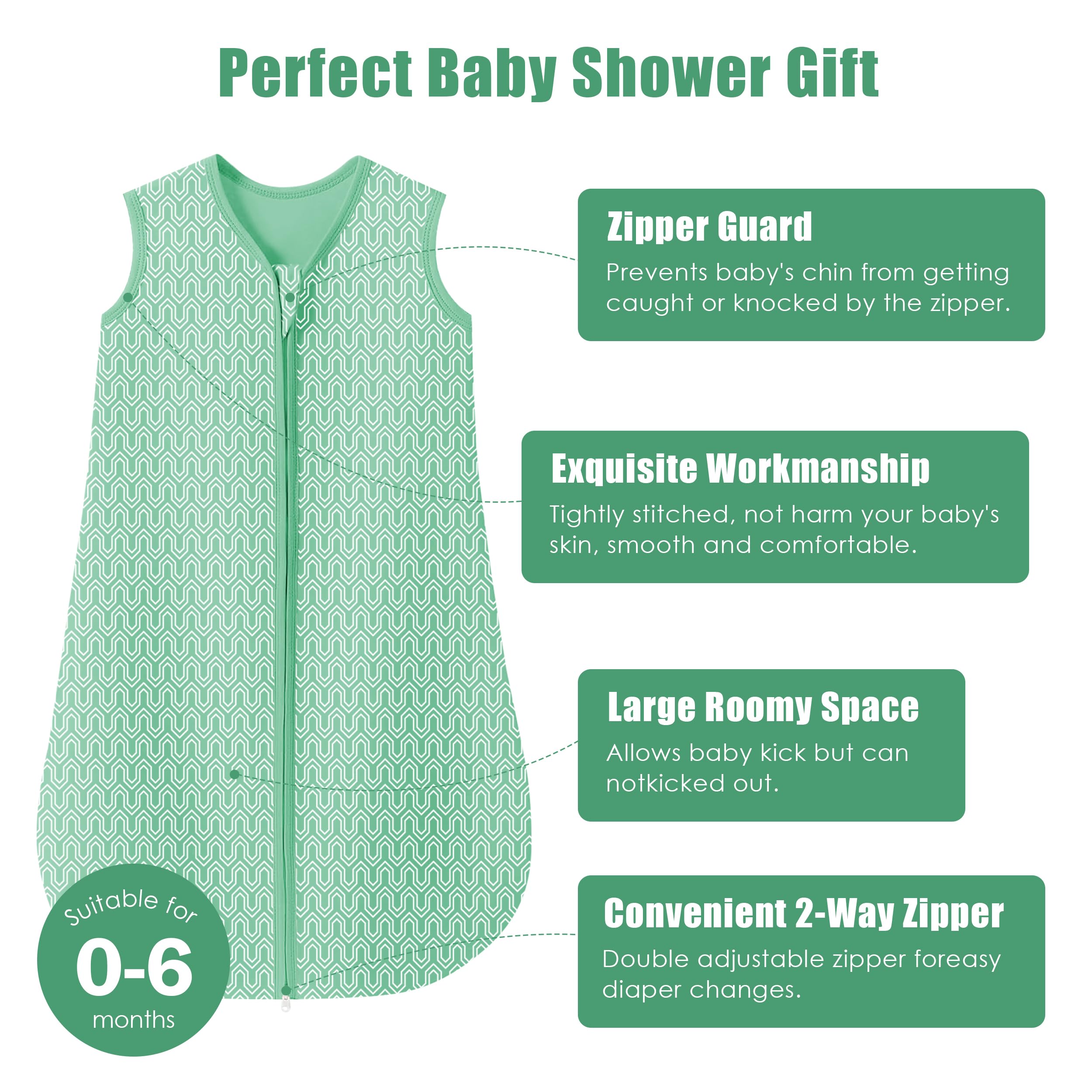 Sweet Dolphin sleep sack green roomy arm and neck openings for secure sleep.