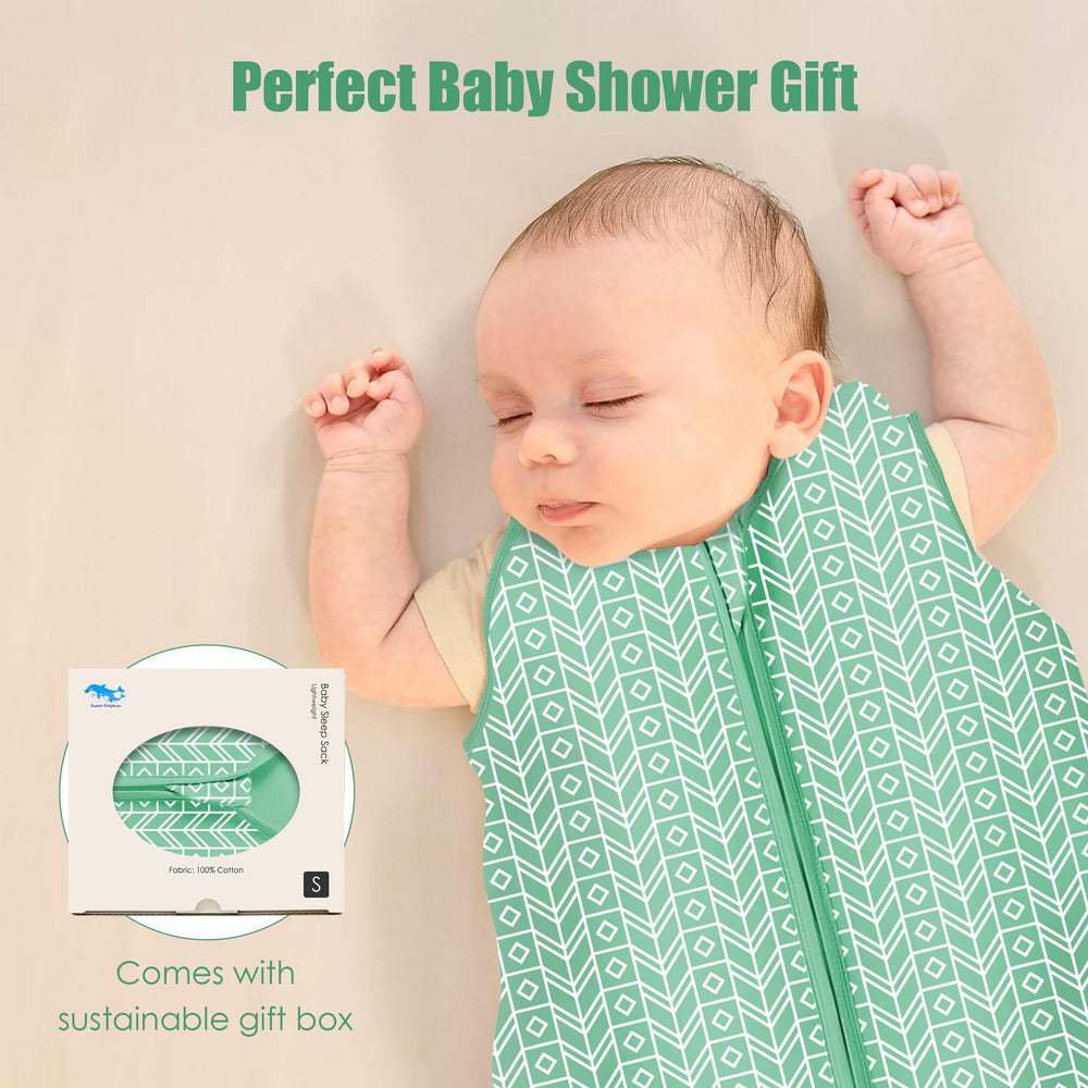 Sweet Dolphin sleep sack green machine washable for easy care.