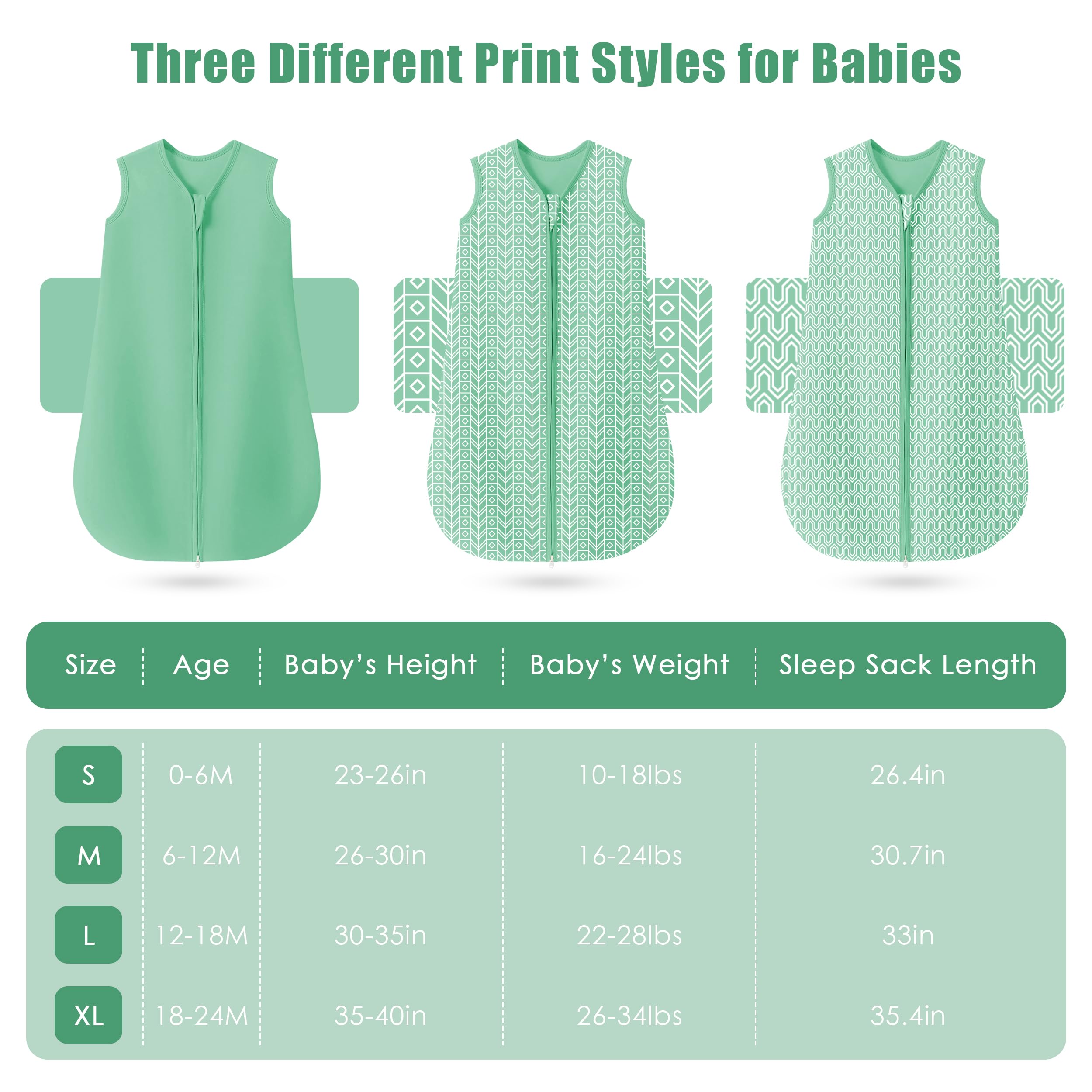 Sweet Dolphin sleep sack green three-pack value for versatile bedtime outfits.