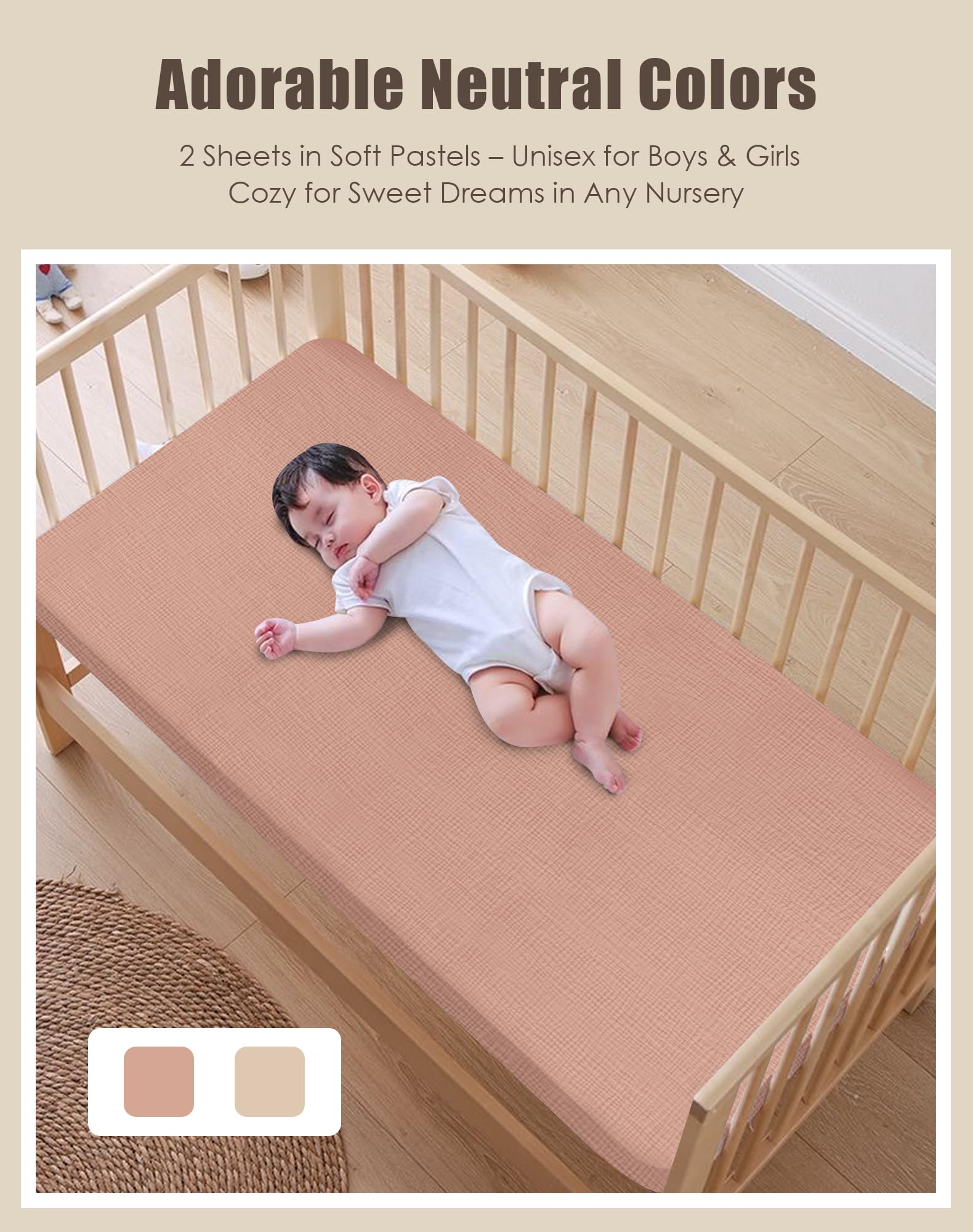 Sweet Dolphin crib sheets with elastic hem in action over a mattress.