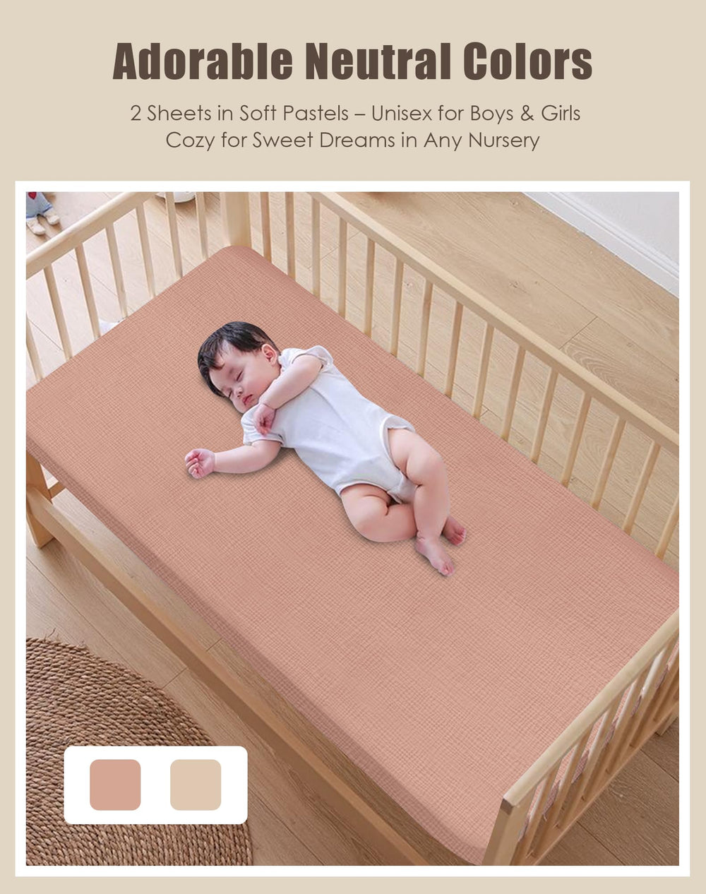 Sweet Dolphin crib sheets with elastic hem in action over a mattress.