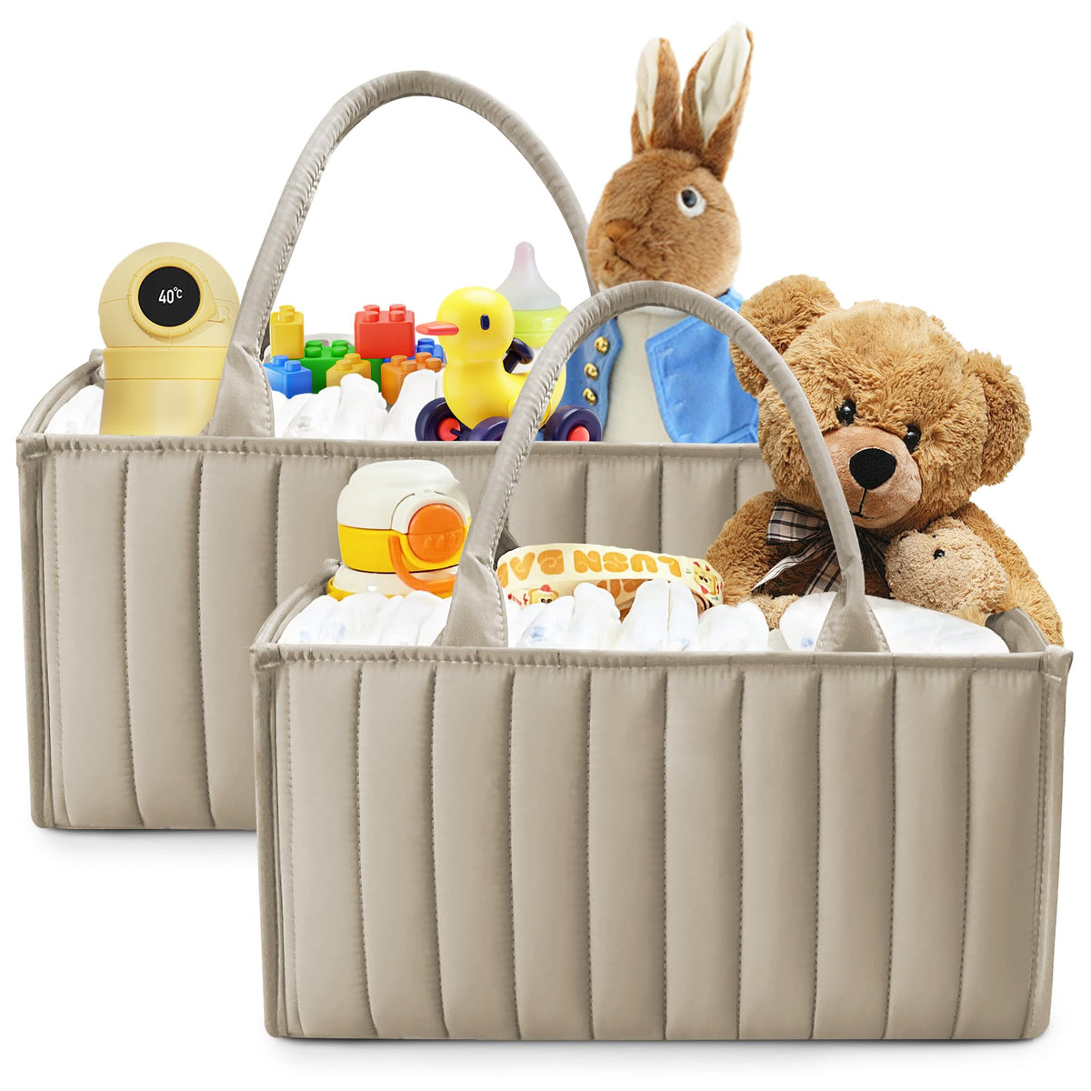 Sweet Dolphin diaper caddies in a nursery keep essentials tidy and accessible