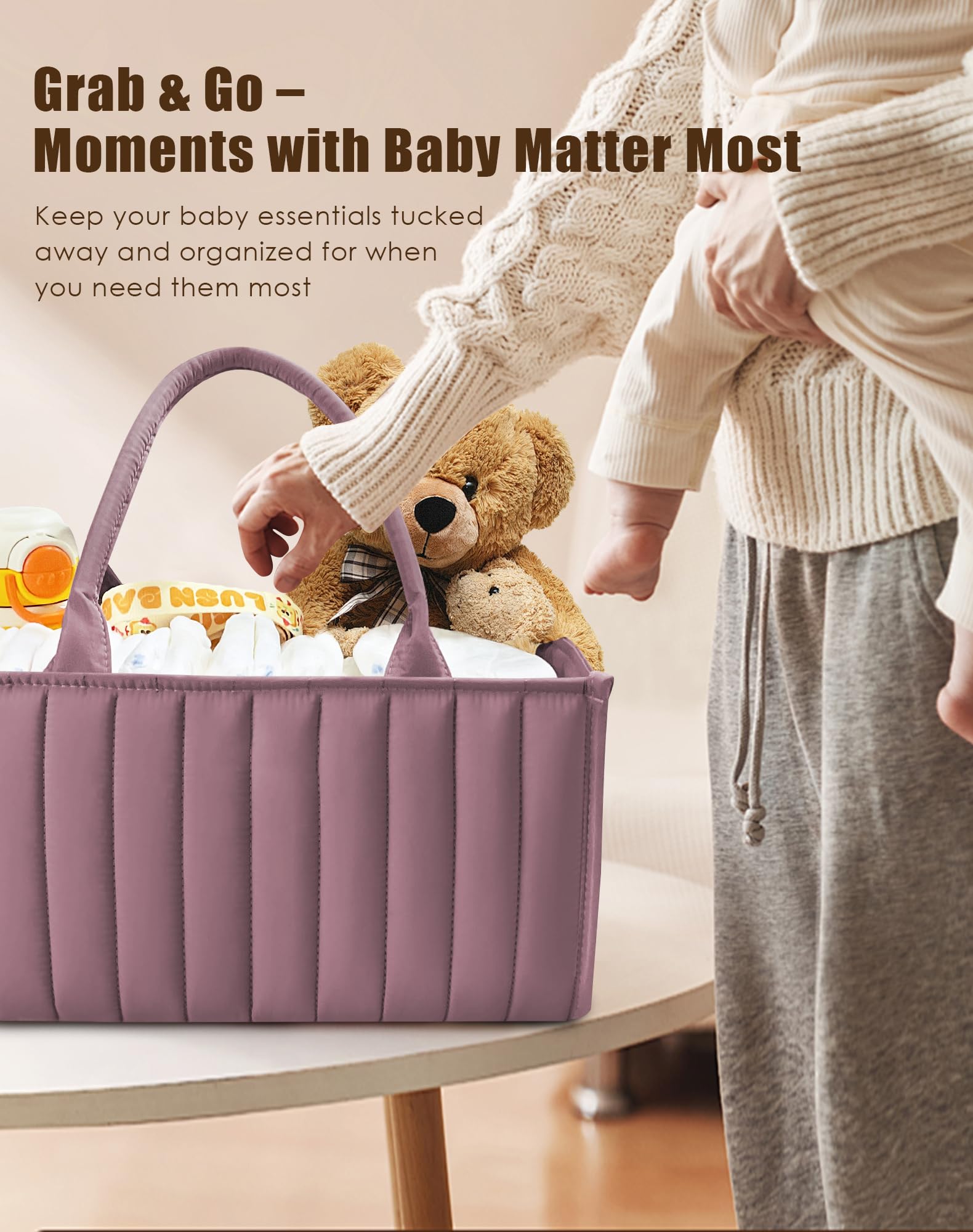 Sweet Dolphin tan caddy adds registry-worthy storage to any nursery.