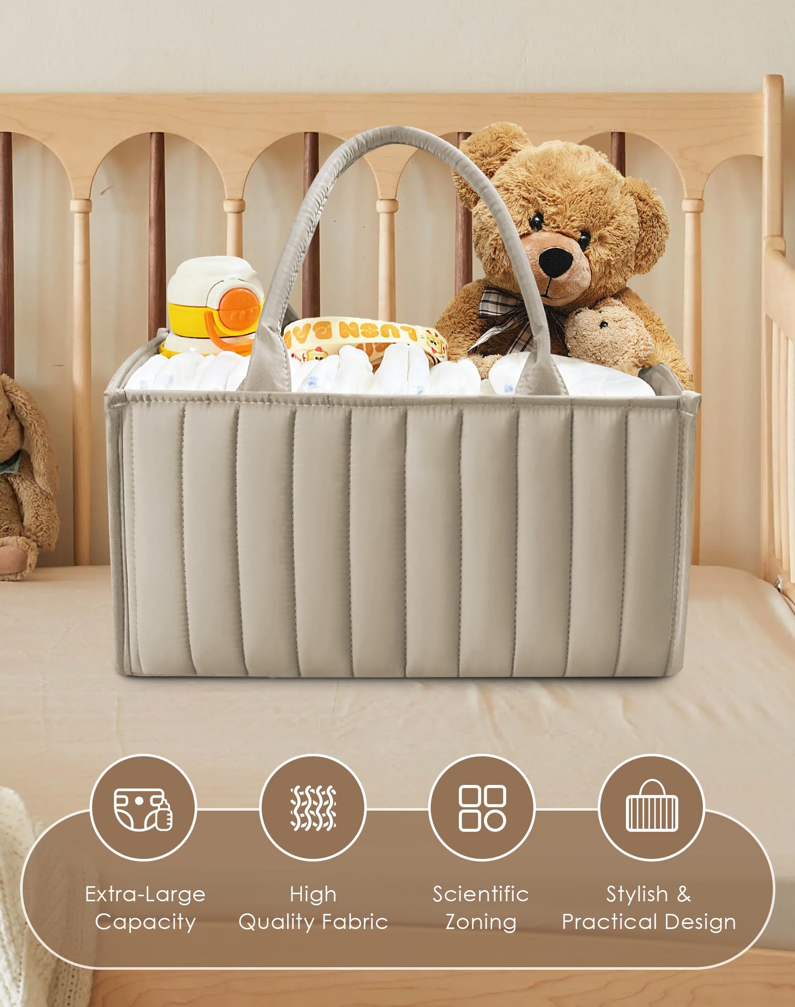 Sweet Dolphin diaper caddy with removable dividers for personalized storage