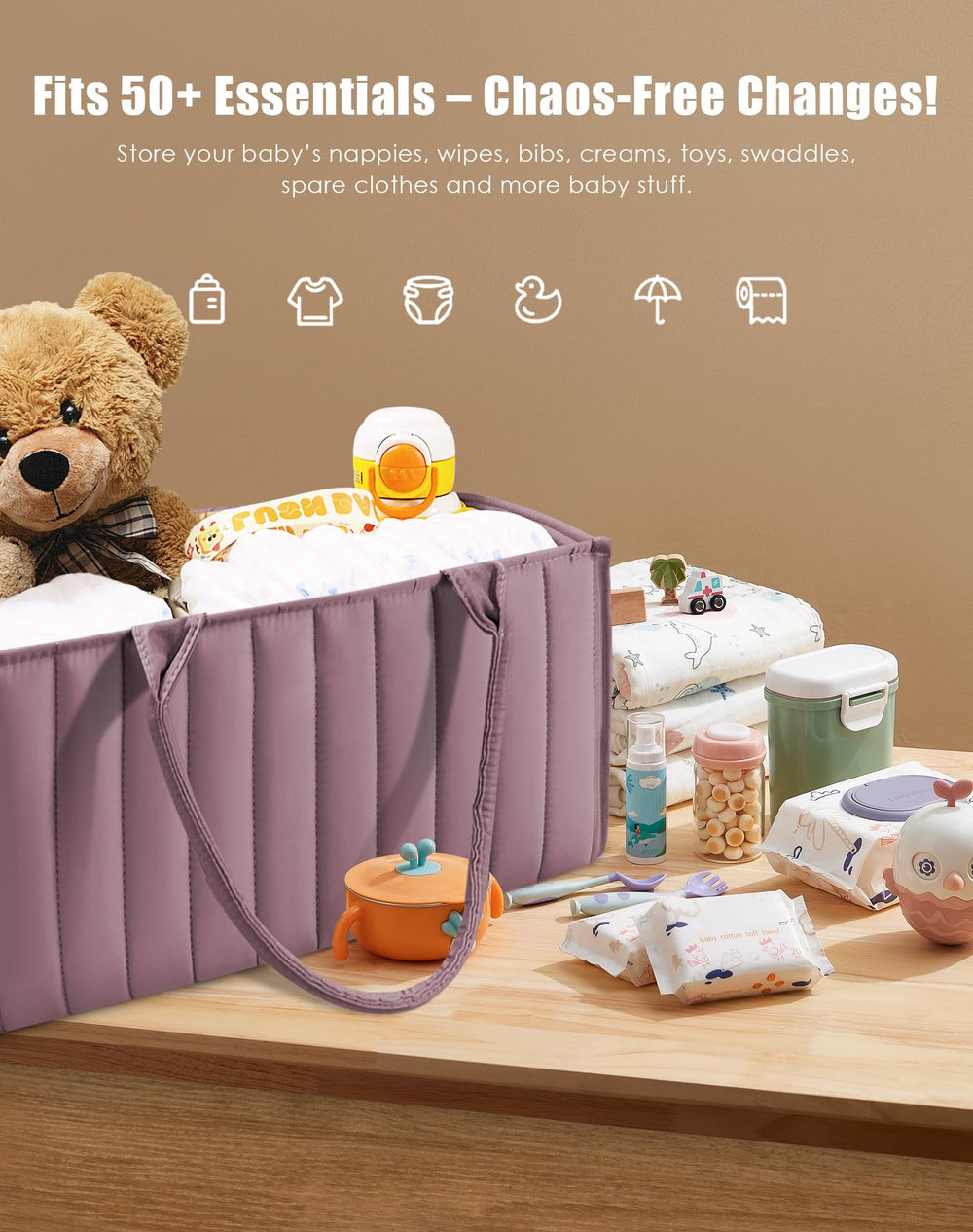 Sweet Dolphin diaper caddy with removable dividers for customizable compartments.
