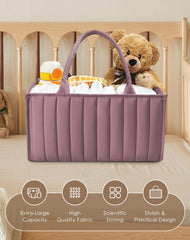Sweet Dolphin tan diaper caddy shown beside changing table for stylish organization.