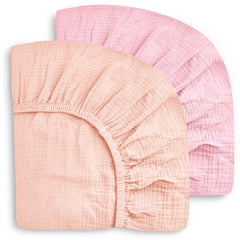 Sweet Dolphin light Sakura 2-pack crib sheets front view—breathable cotton for gentle baby sleep.