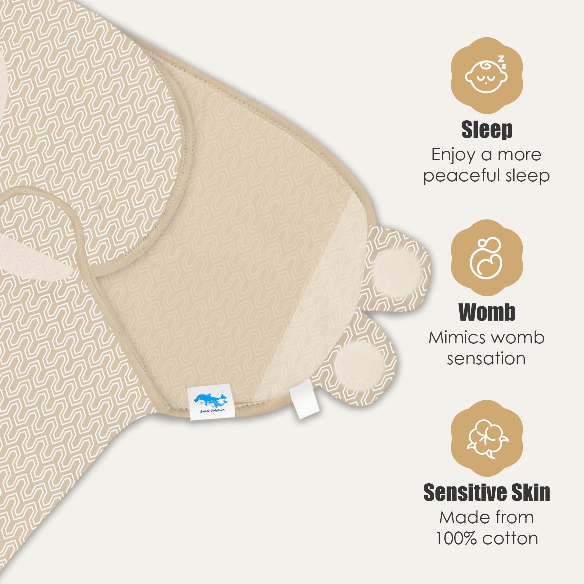 Sweet Dolphin machine-washable swaddle brown ensures easy cleaning and reuse.