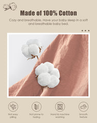 Sweet Dolphin muslin crib sheets on standard crib mattress for snug fit.