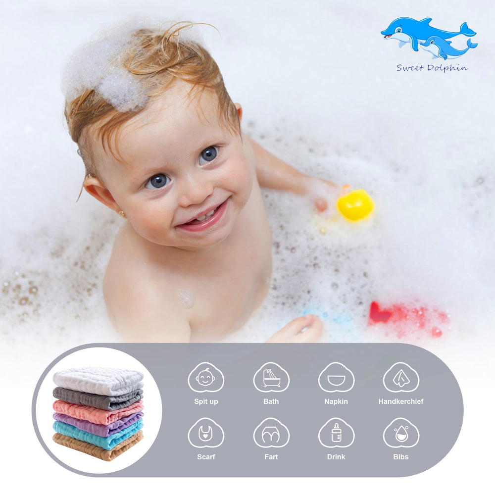 Sweet Dolphin washcloth close-up reveals plush, breathable texture ideal for bath time