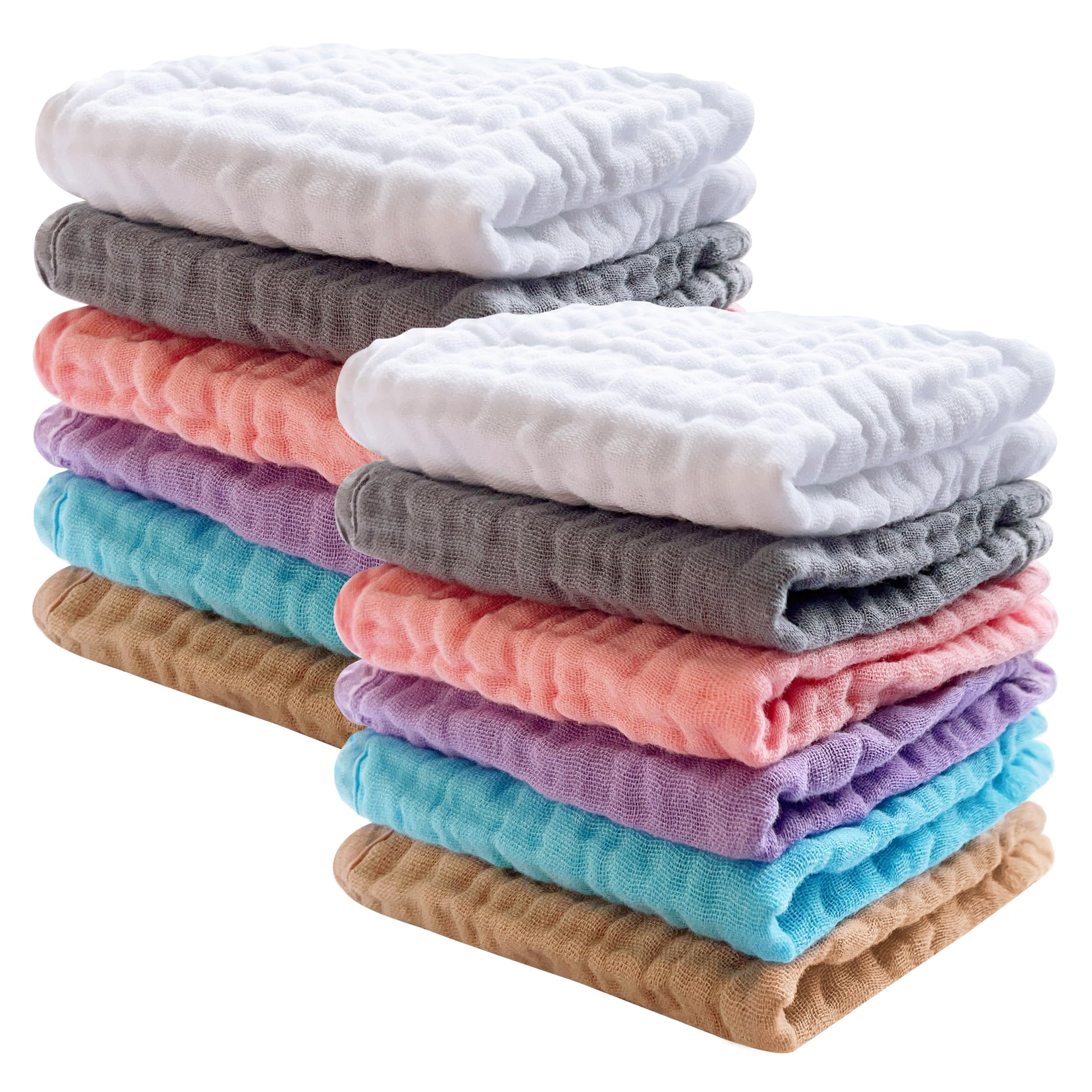 Sweet Dolphin 12-pack muslin washcloths in multicolor, ultra-soft for delicate baby skin
