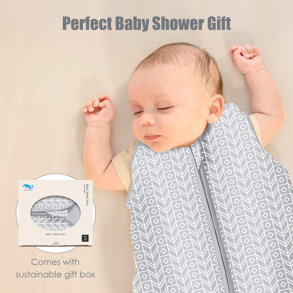Sweet Dolphin 3-pack sleep sacks in grey offer versatile, everyday use.