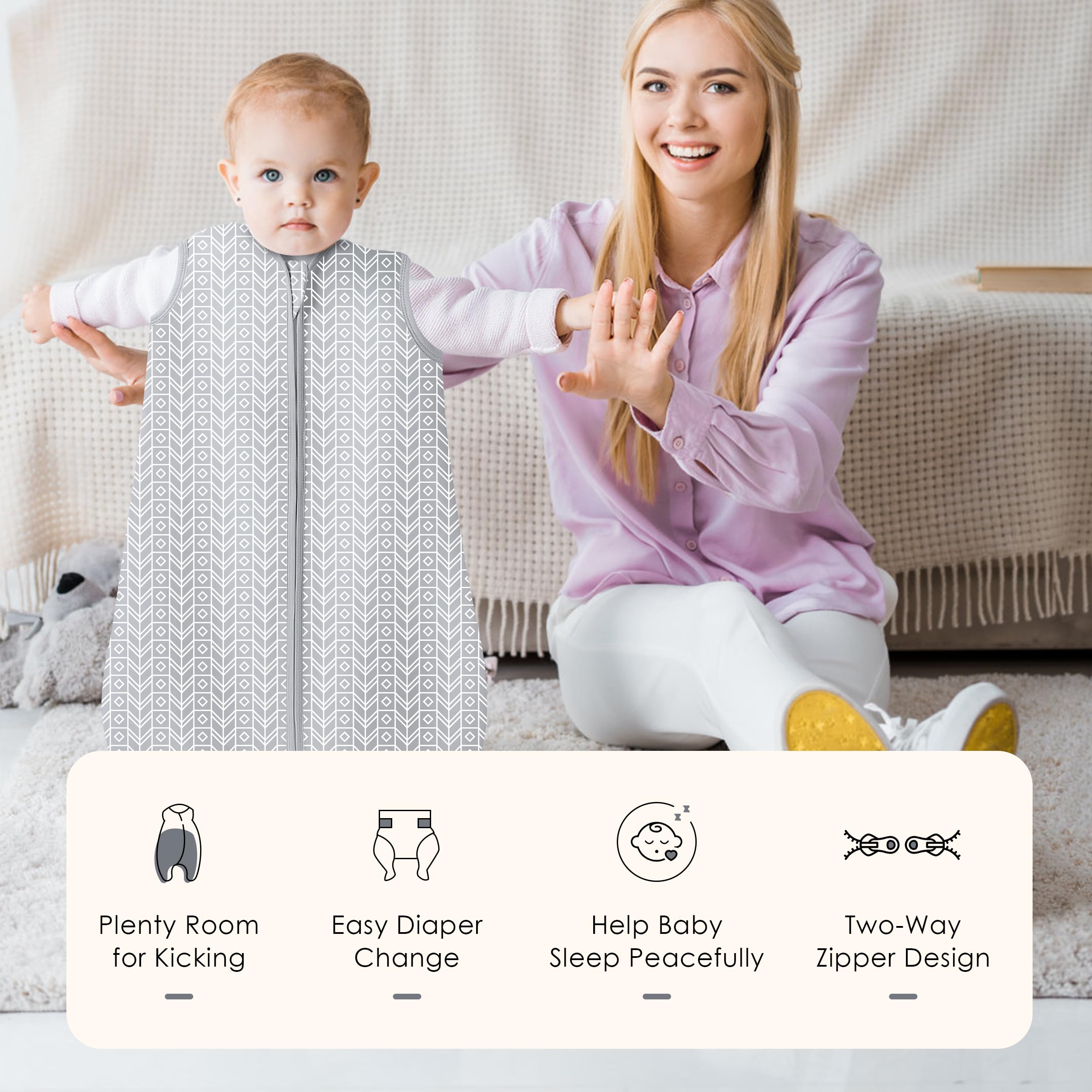 Sweet Dolphin sleep sack worn by baby creates cozy, secure bedtime setup.