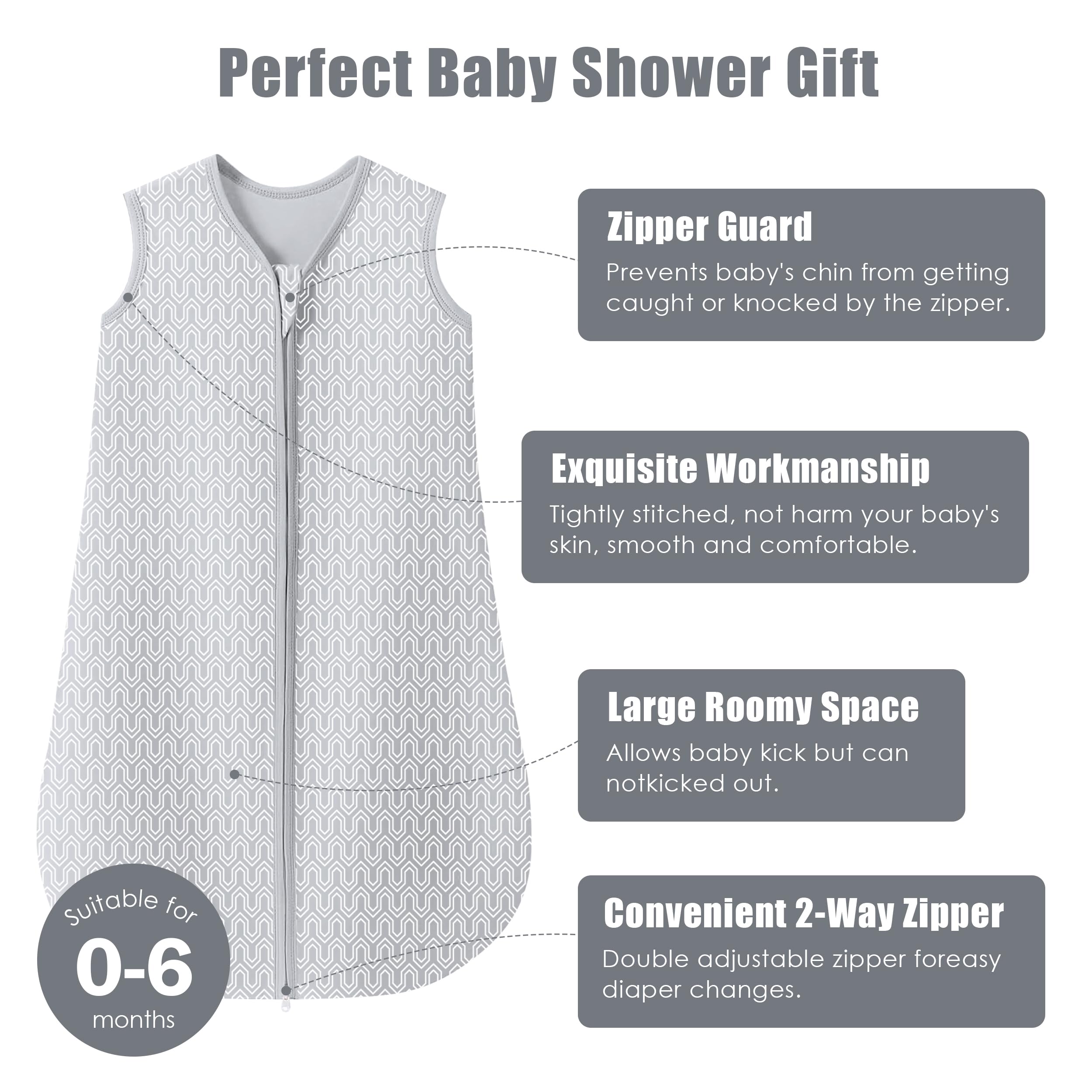 Sweet Dolphin sleep sack interior zipper guard protects delicate skin during changes.