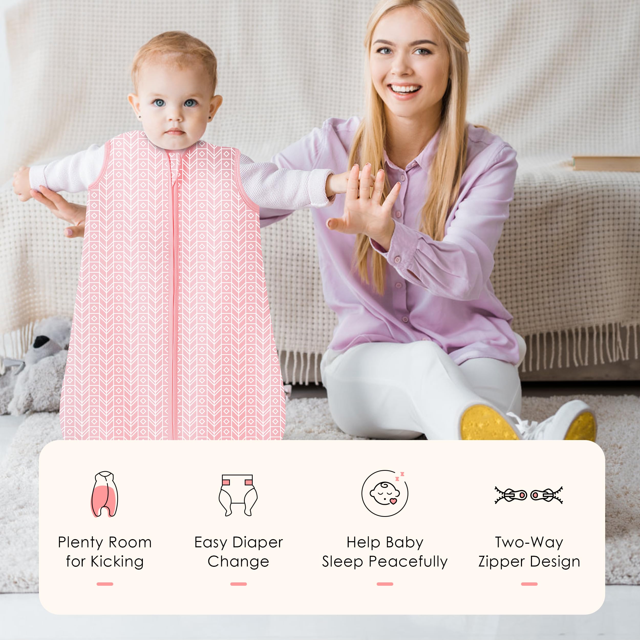 Sweet Dolphin sleep sack pink packaged image highlighting value and versatility.