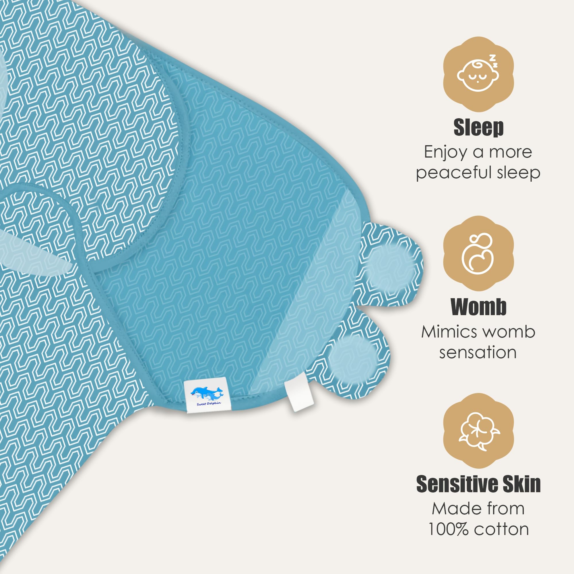 Sweet Dolphin soft cotton fabric feels breathable and gentle on delicate newborn skin