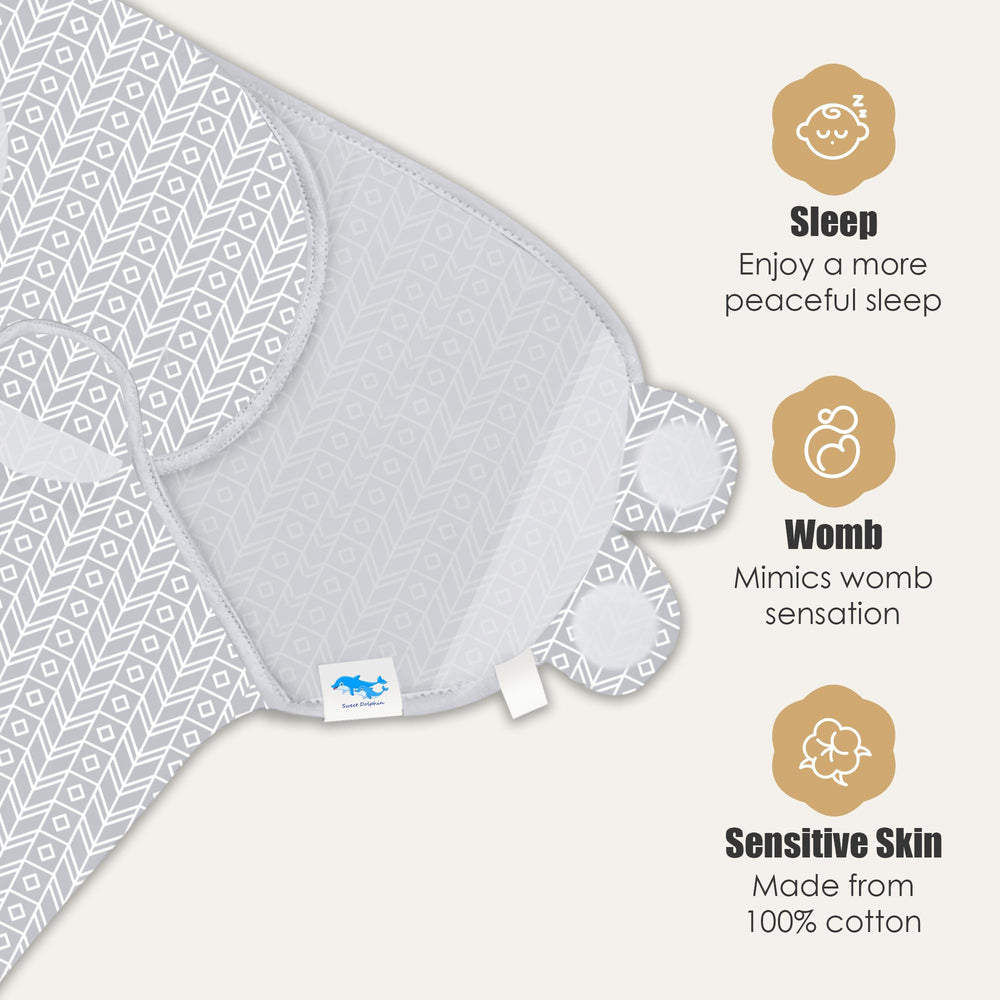 Sweet Dolphin swaddle sack Velcro closure provides a secure, gentle fit.