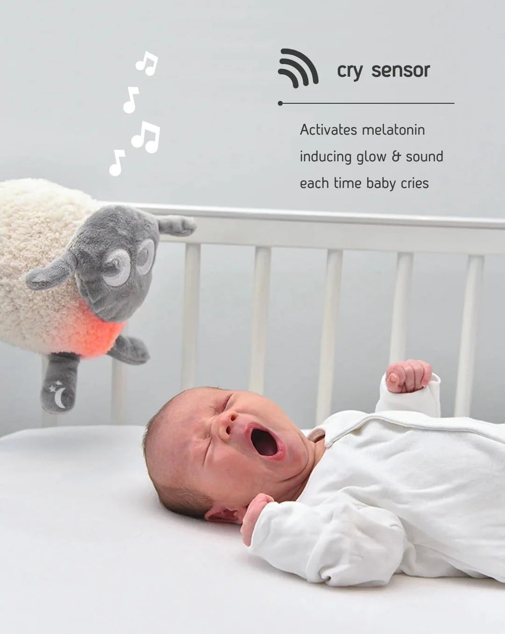 Sweet Dreamers Ewan Deluxe gray 10 sounds closeup offers varied sleep options for different moods.