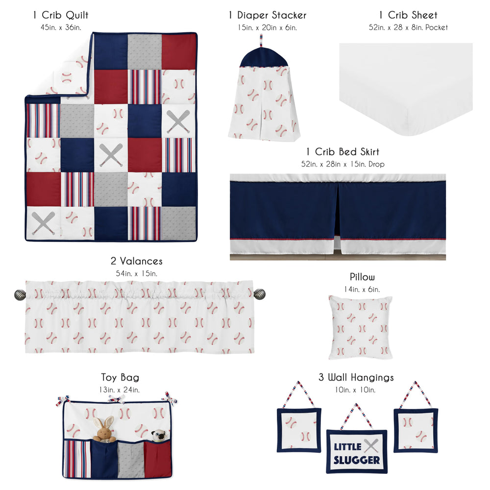 Sweet Jojo Designs baseball patch fitted sheet provides a breathable, secure fit on standard cribs.