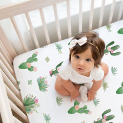 Sweet Jojo Designs 2-pack crib sheets in pink-green cactus for easy rotation