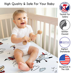 Sweet Jojo Designs airplane prints closeup highlighting durable microfiber