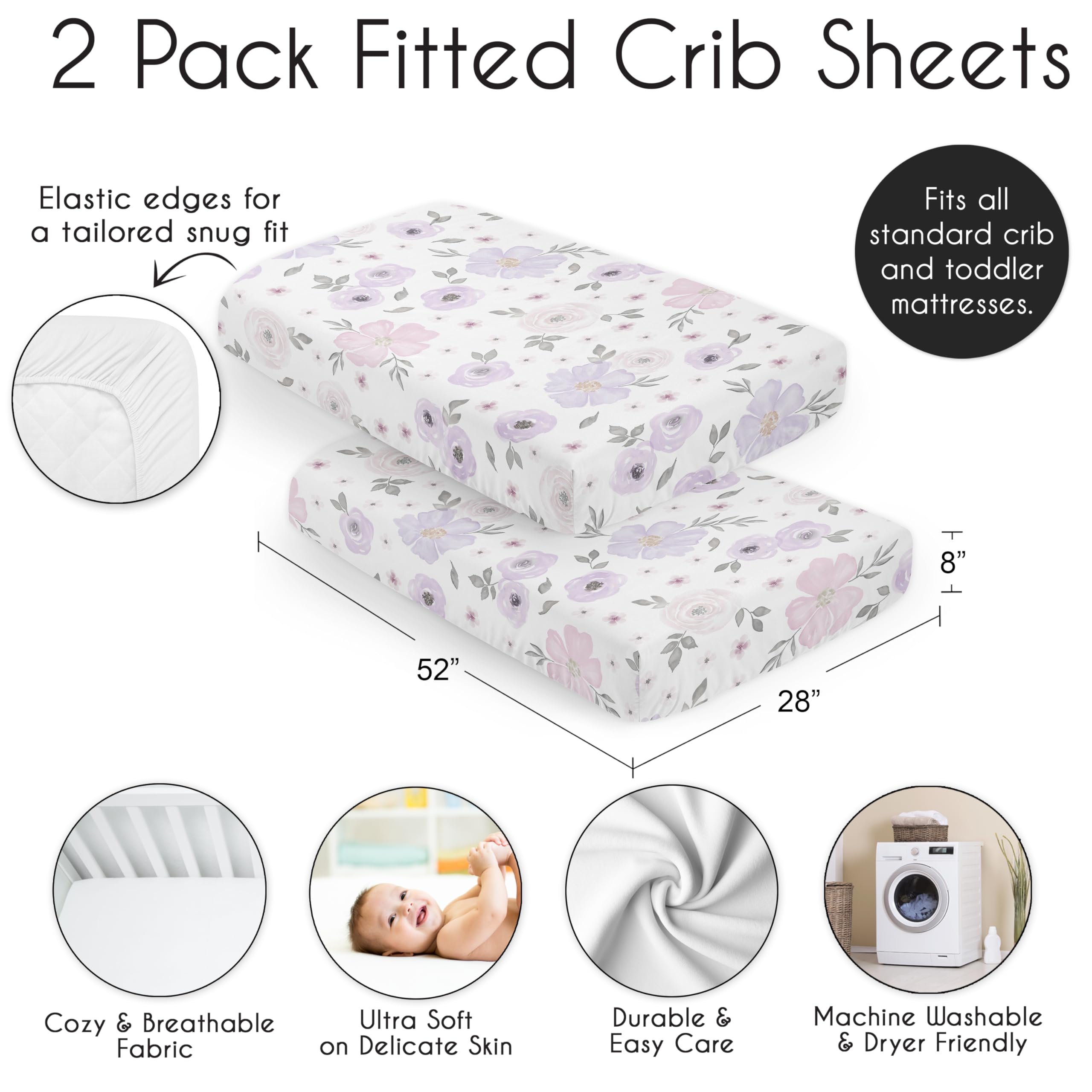 Sweet Jojo Designs watercolor rose print on breathable sheets resists wear after washes.